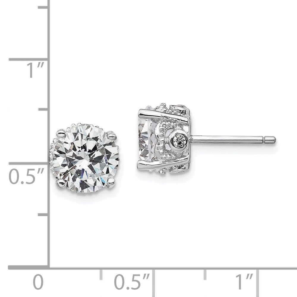 Sterling Silver Cheryl M Rhodium-Plated Brilliant-Cut Cz 8mm Stud Post Earrings
