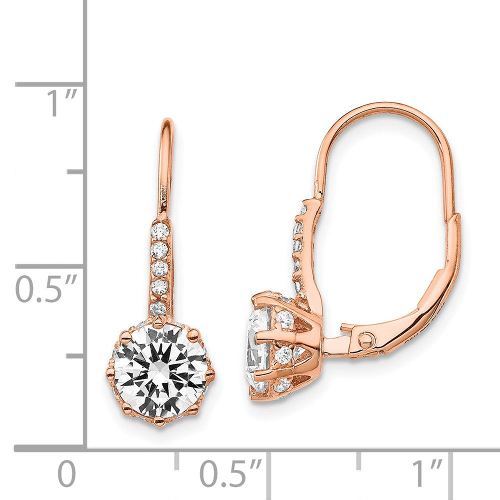 Ss/Rose Plated Cheryl M Sterling Silver Rose Gold-Plated Brilliant-Cut Cz Leverback Dangle Earrings
