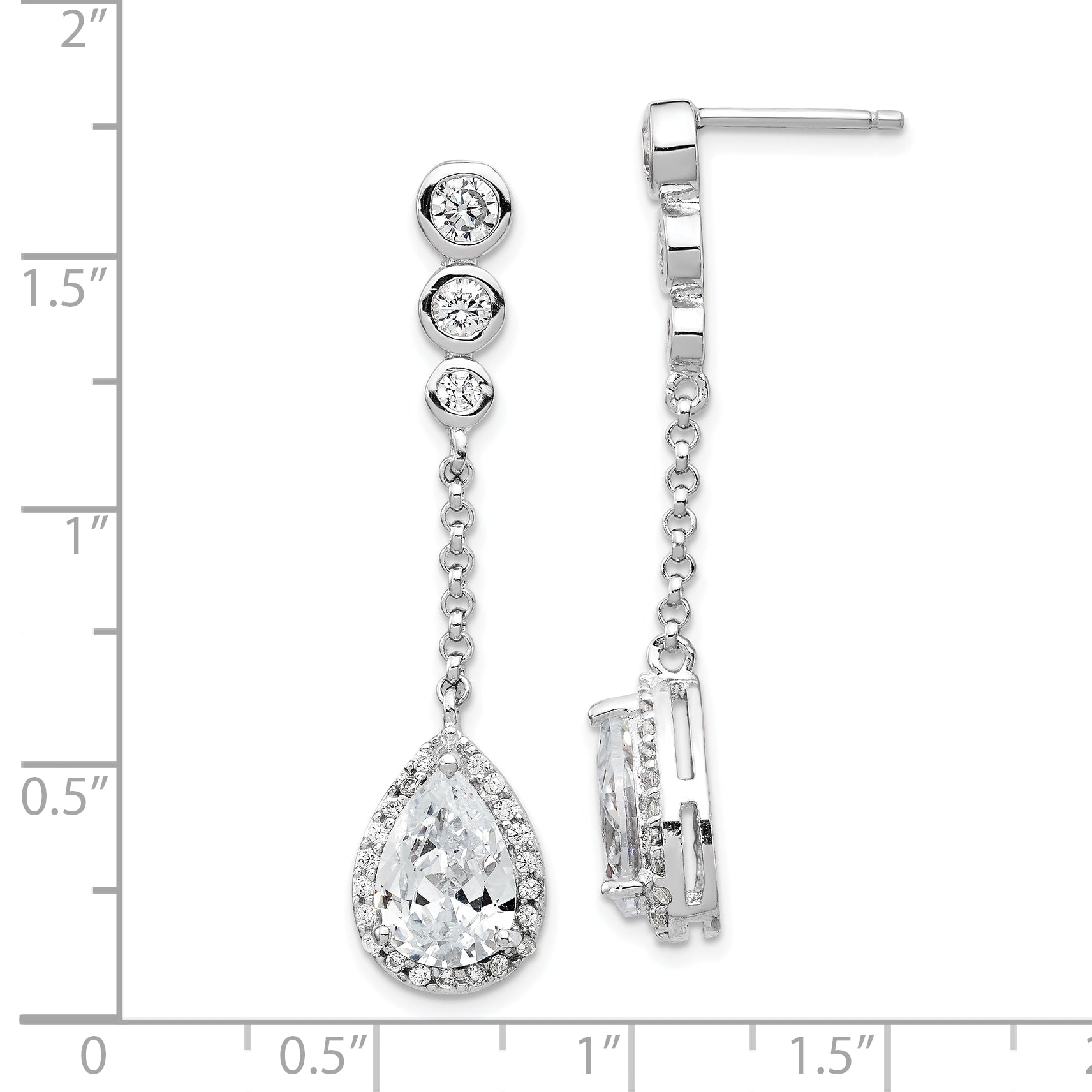 Sterling Silver Cheryl M Rhodium-Plated Brilliant-Cut Cz Bezel & Teardrop Halo Post Dangle Earrings