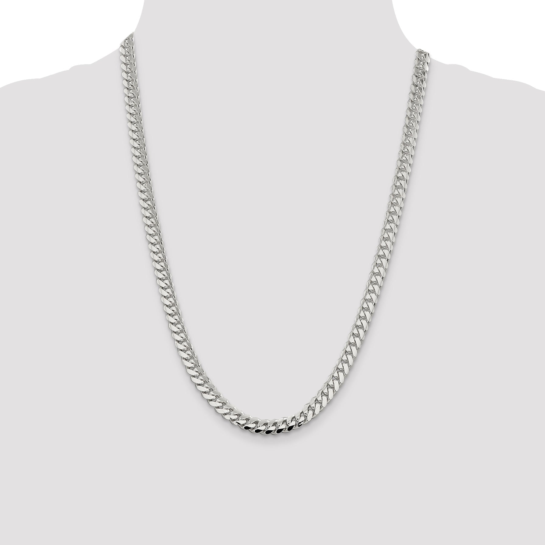 24 Inch Sterling Silver 7.0mm Polished Domed Curb Chain Necklace