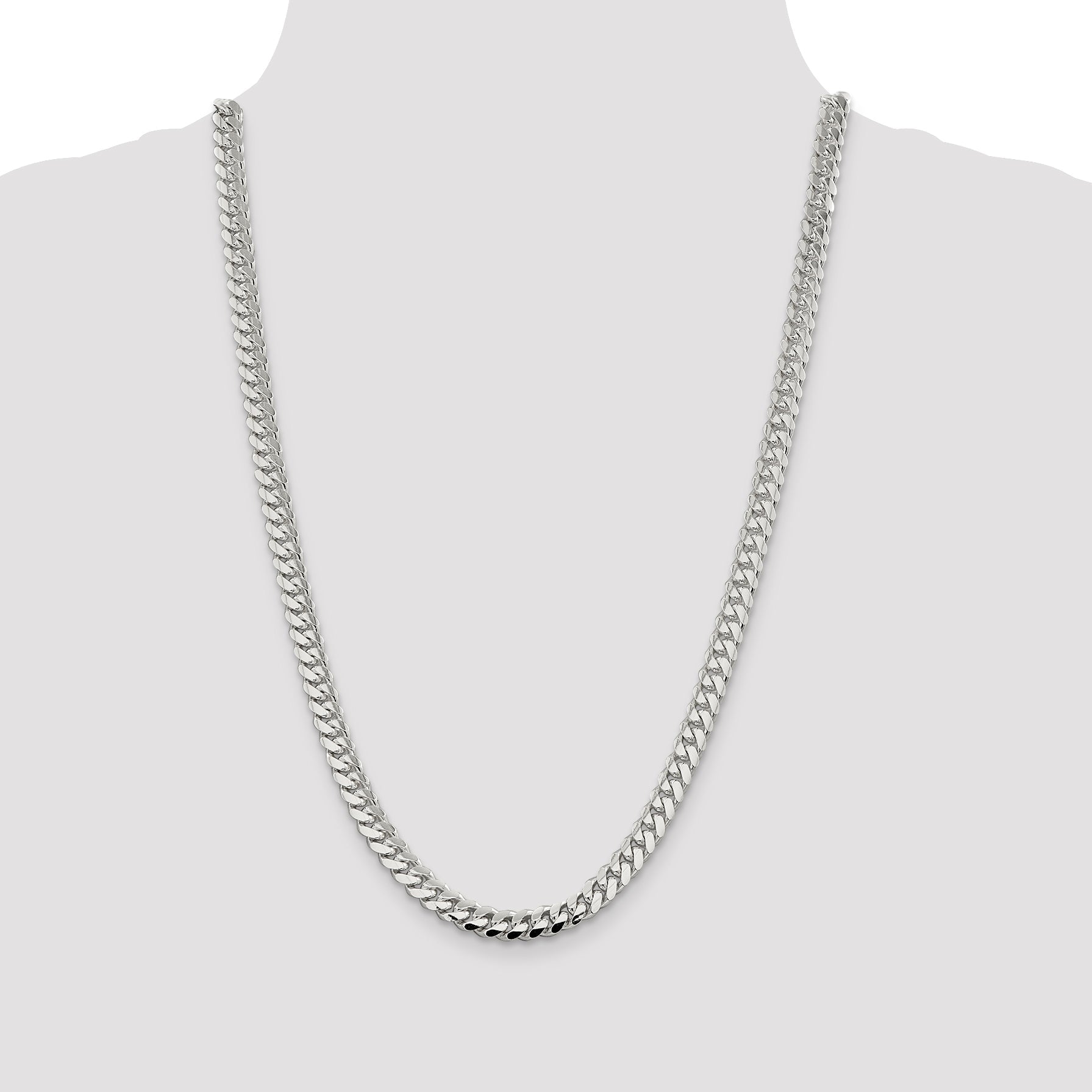 26 Inch Sterling Silver 7.0mm Polished Domed Curb Chain Necklace