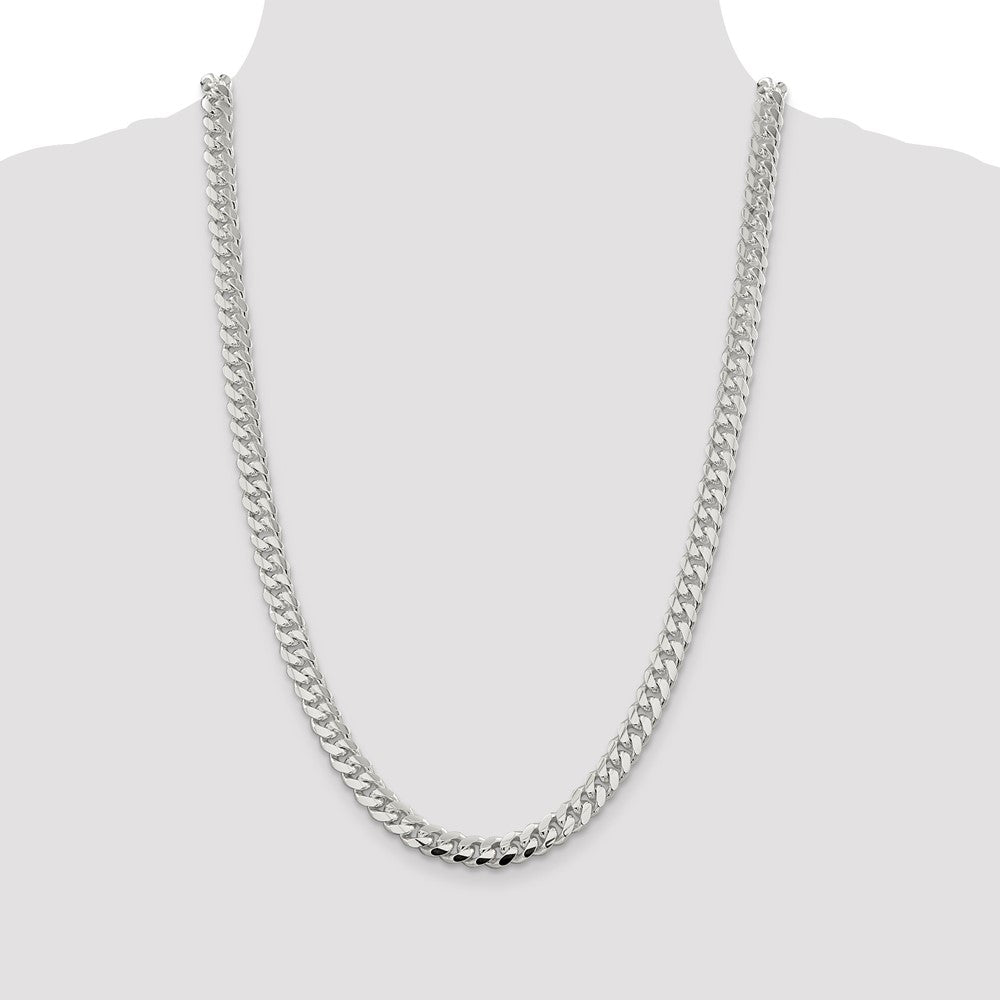 26 Inch Sterling Silver 7.8mm Polished Domed Curb Chain Necklace