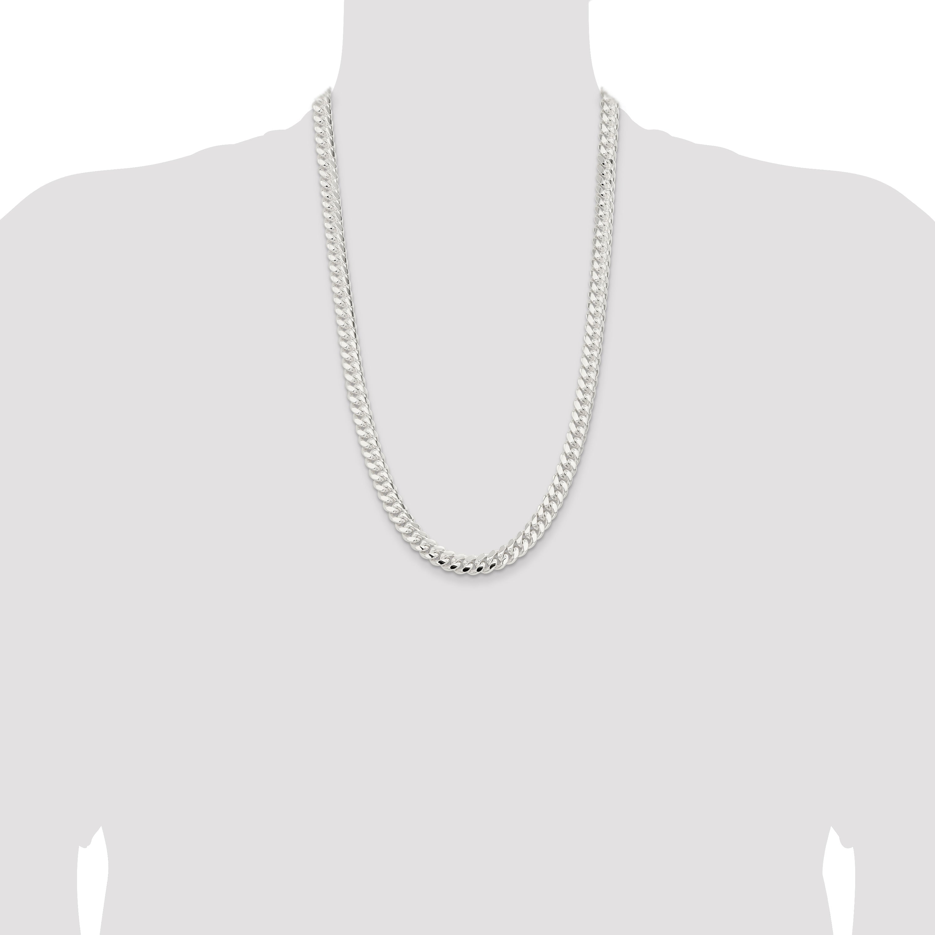 26 Inch Sterling Silver 9mm Polished Domed Curb Chain Necklace