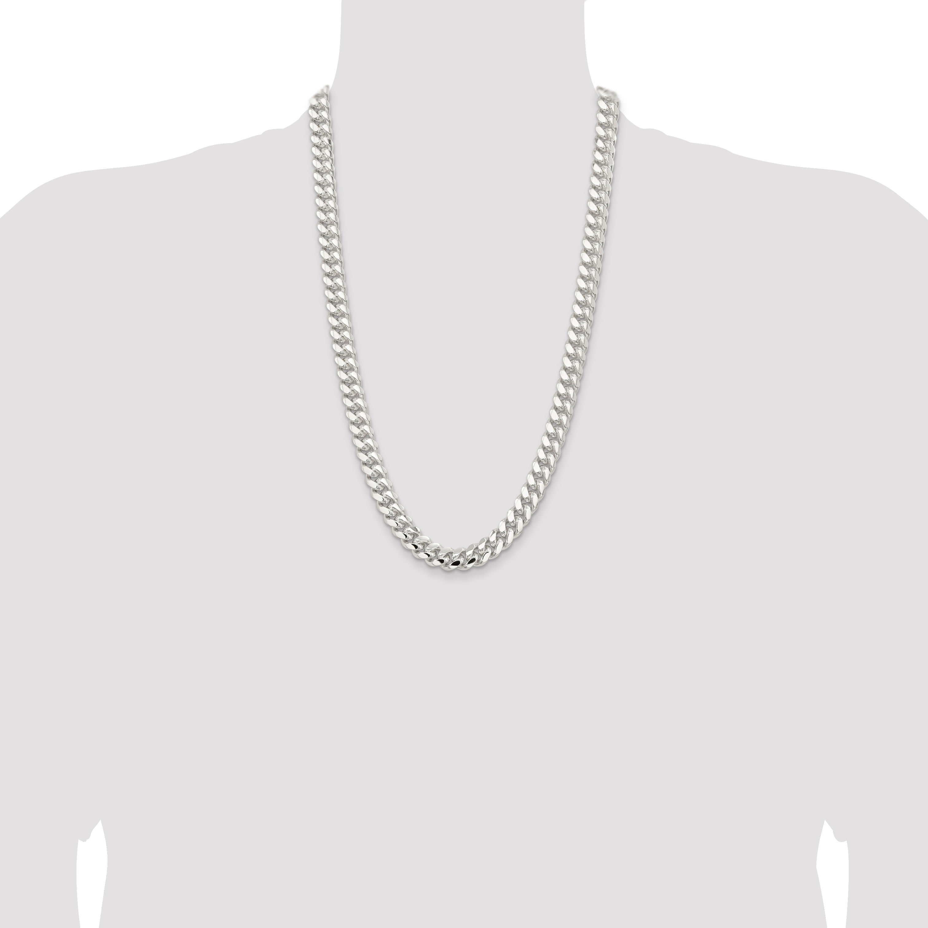 26 Inch Sterling Silver 10.7mm Polished Domed Curb Chain Necklace