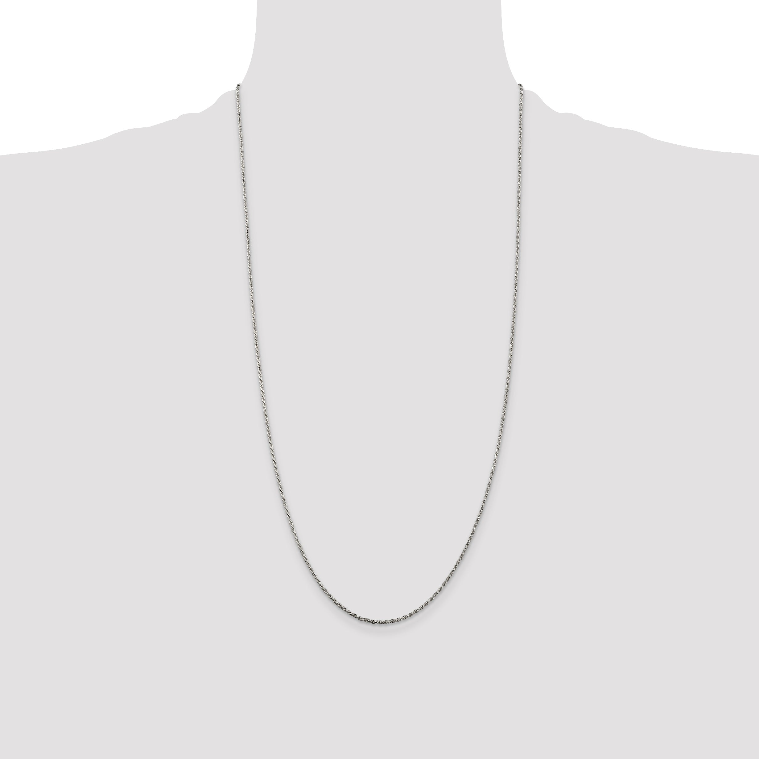 28 Inch Sterling Silver 1.5mm Diamond-Cut Rope Chain Necklace
