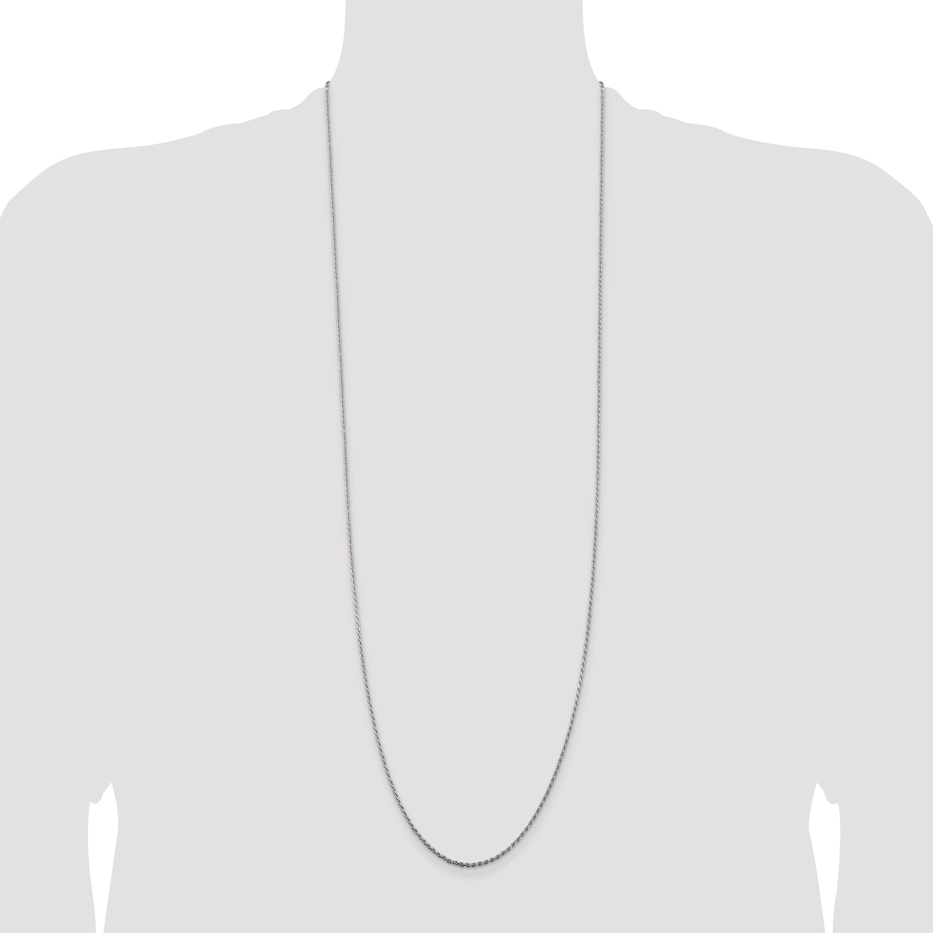 36 Inch Sterling Silver 1.5mm Diamond-Cut Rope Chain Necklace