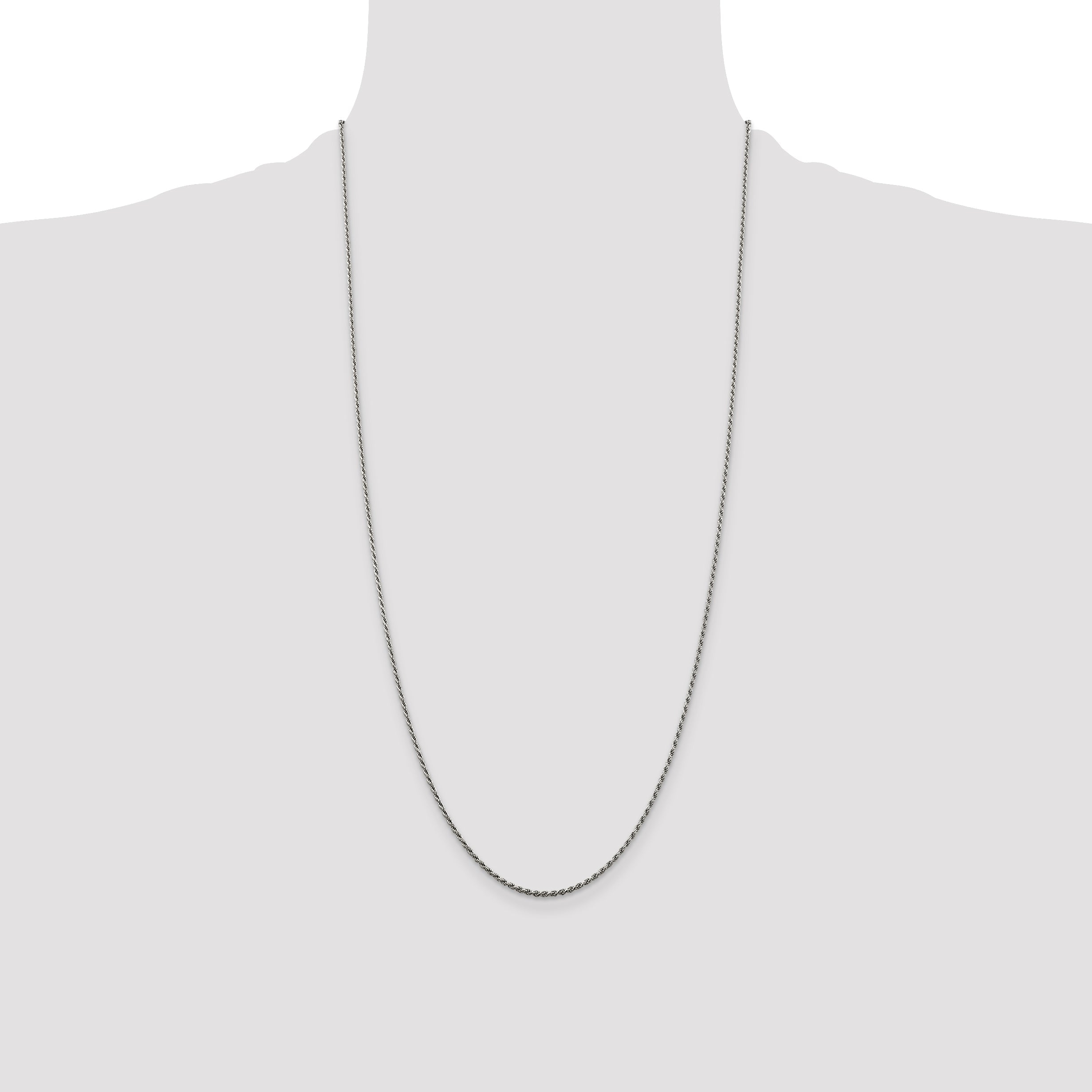 28 Inch Sterling Silver Rhodium-Plated 1.5mm Diamond-Cut Rope Chain Necklace