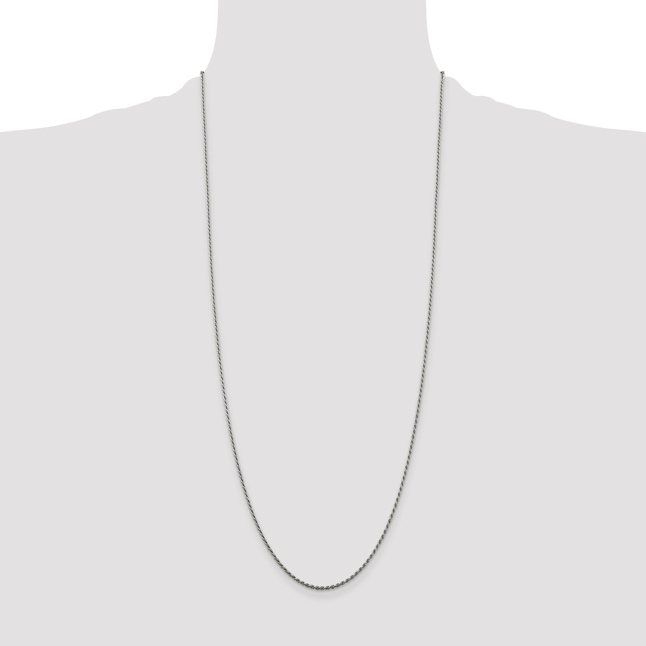 30 Inch Sterling Silver Rhodium-Plated 1.5mm Diamond-Cut Rope Chain Necklace