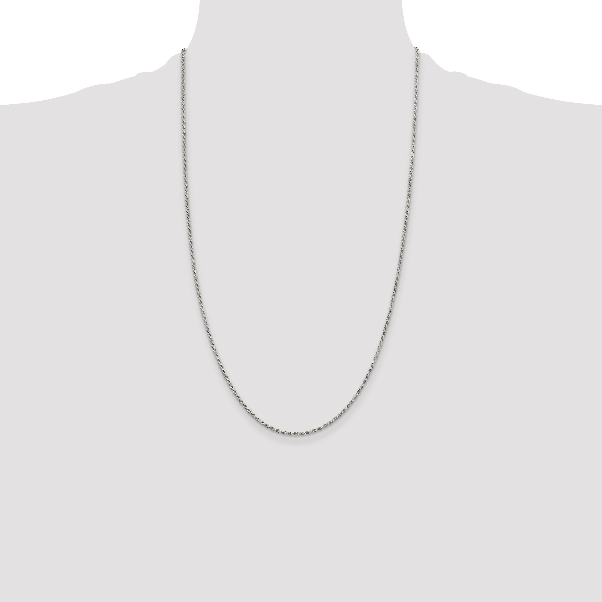 26 Inch Sterling Silver 1.7mm Diamond-Cut Rope Chain Necklace