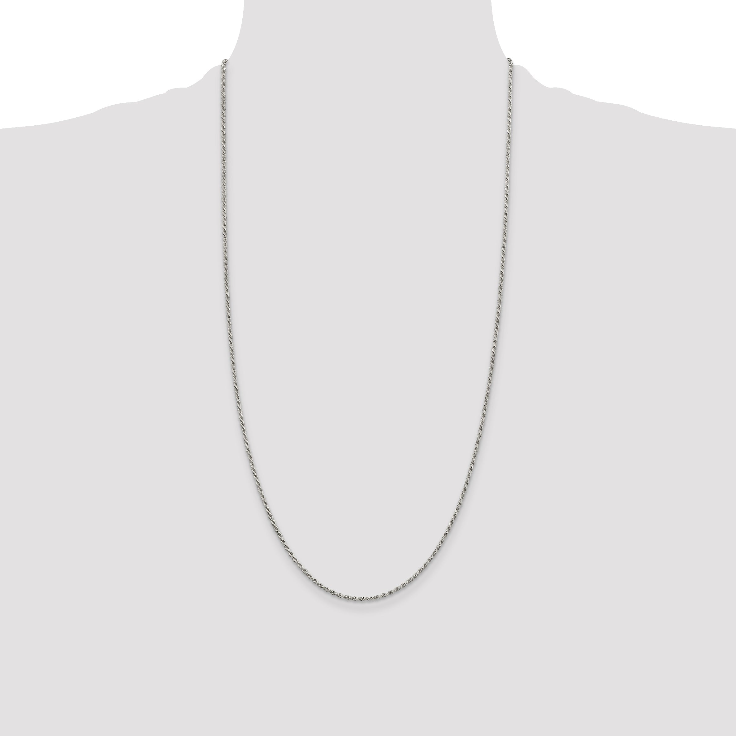 28 Inch Sterling Silver 1.7mm Diamond-Cut Rope Chain Necklace
