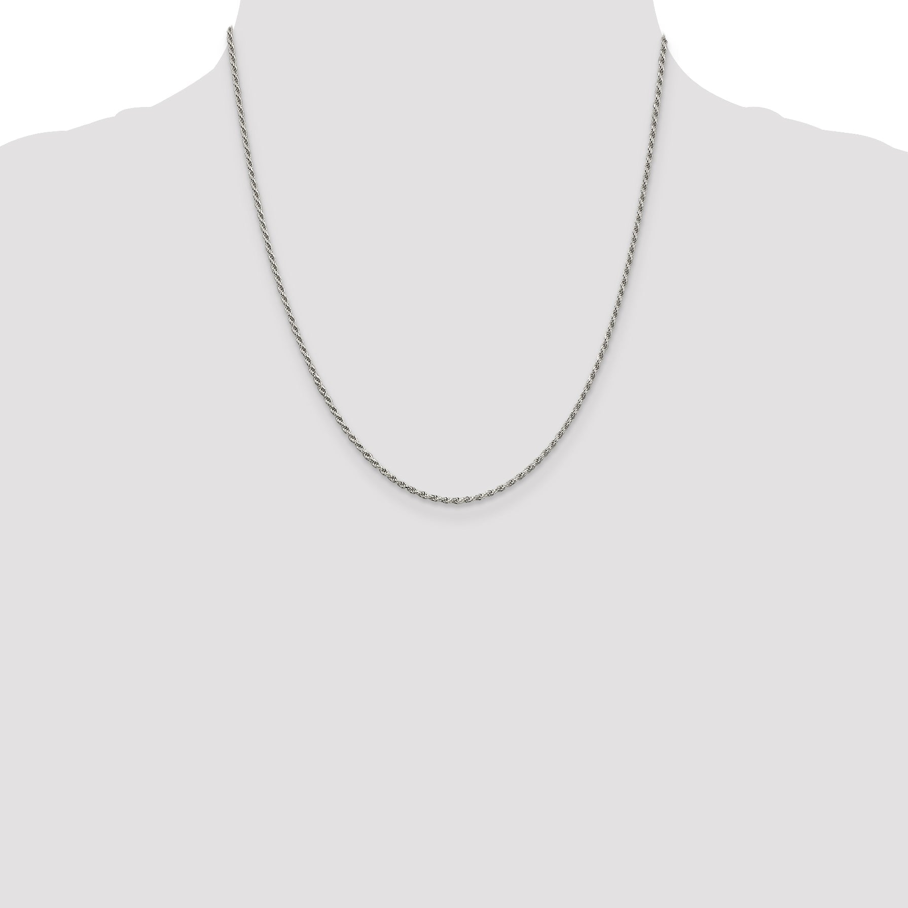 20 Inch Sterling Silver Rhodium-Plated 1.7mm Diamond-Cut Rope Chain Necklace