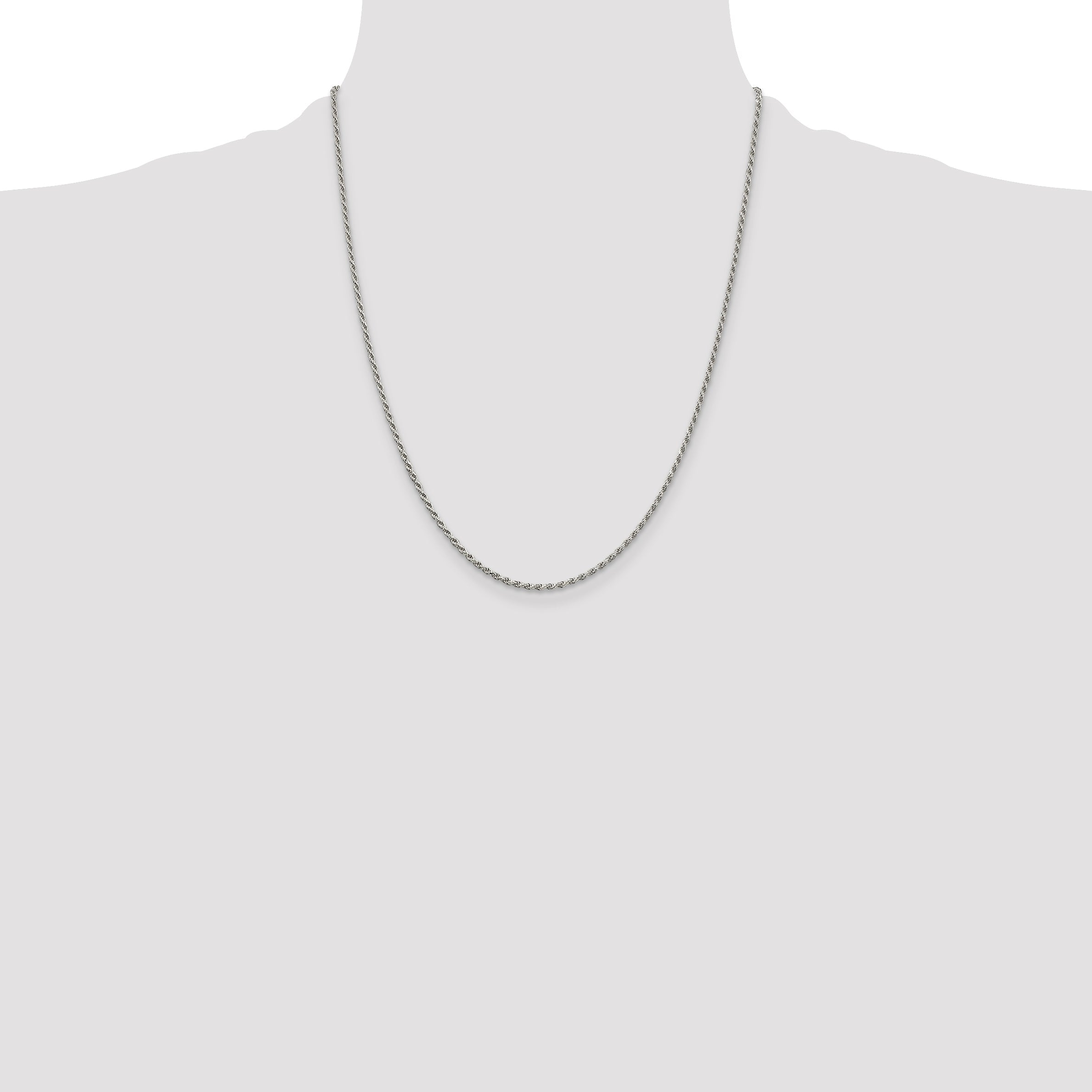 22 Inch Sterling Silver Rhodium-Plated 1.7mm Diamond-Cut Rope Chain Necklace