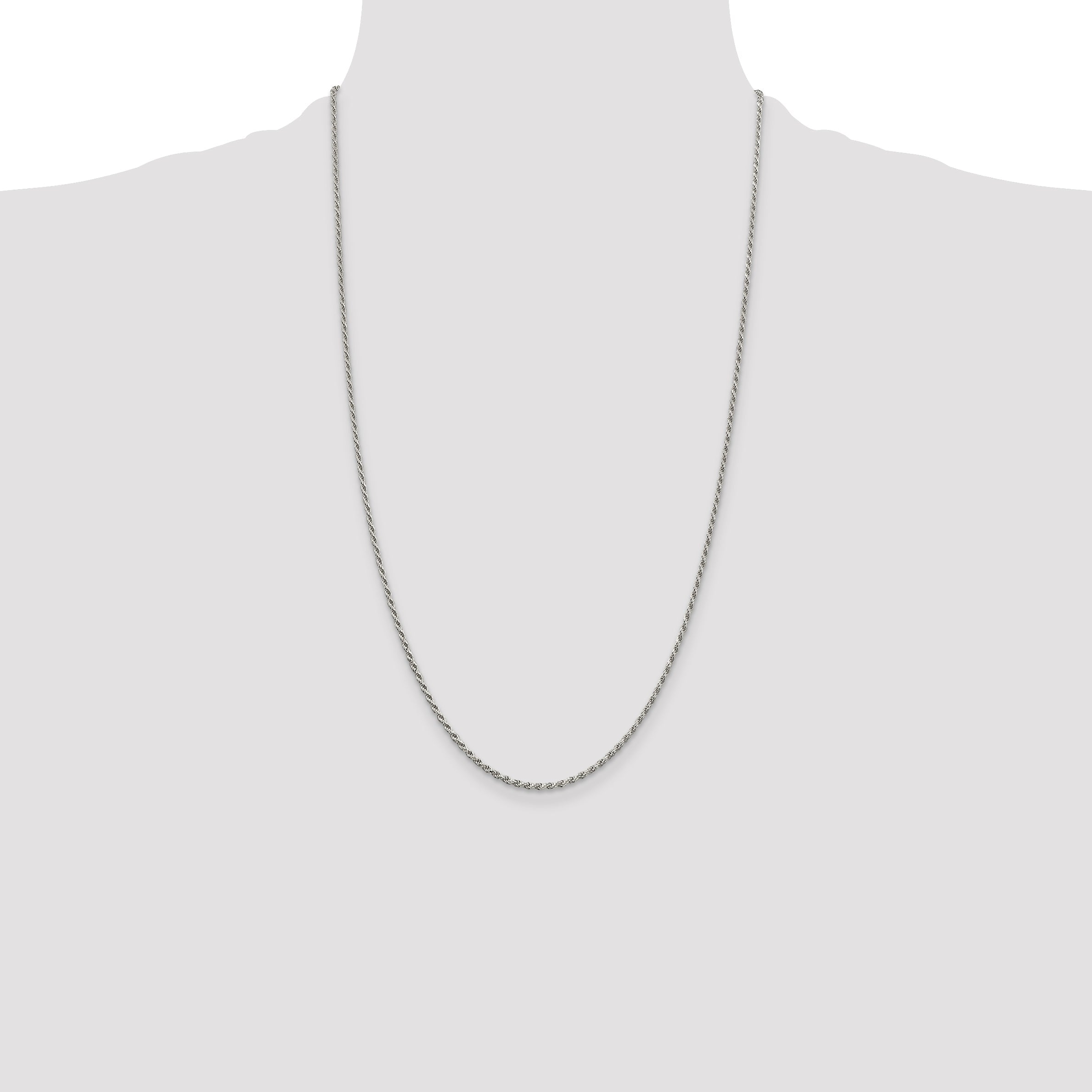 26 Inch Sterling Silver Rhodium-Plated 1.7mm Diamond-Cut Rope Chain Necklace
