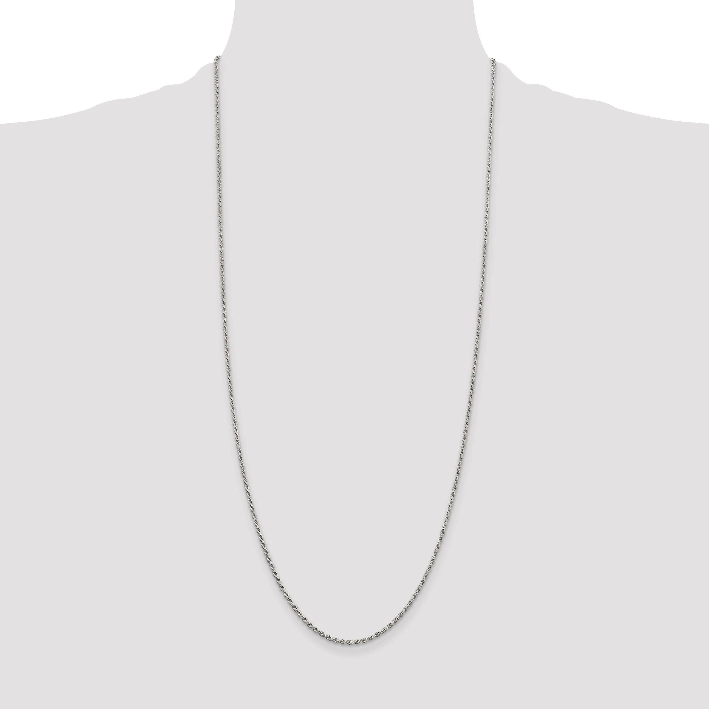 30 Inch Sterling Silver Rhodium-Plated 1.7mm Diamond-Cut Rope Chain Necklace