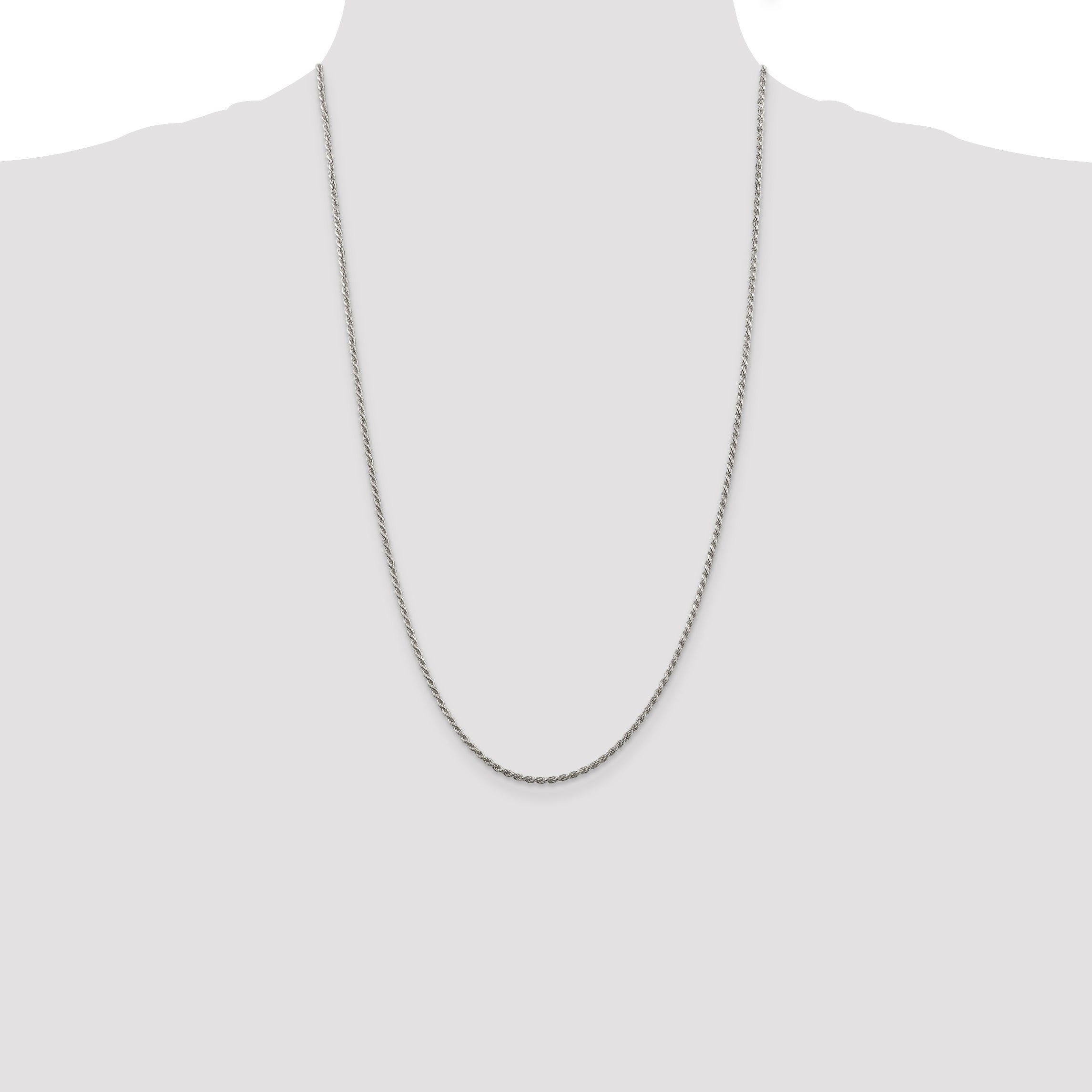 26 Inch Sterling Silver 1.85mm Diamond-Cut Rope Chain Necklace