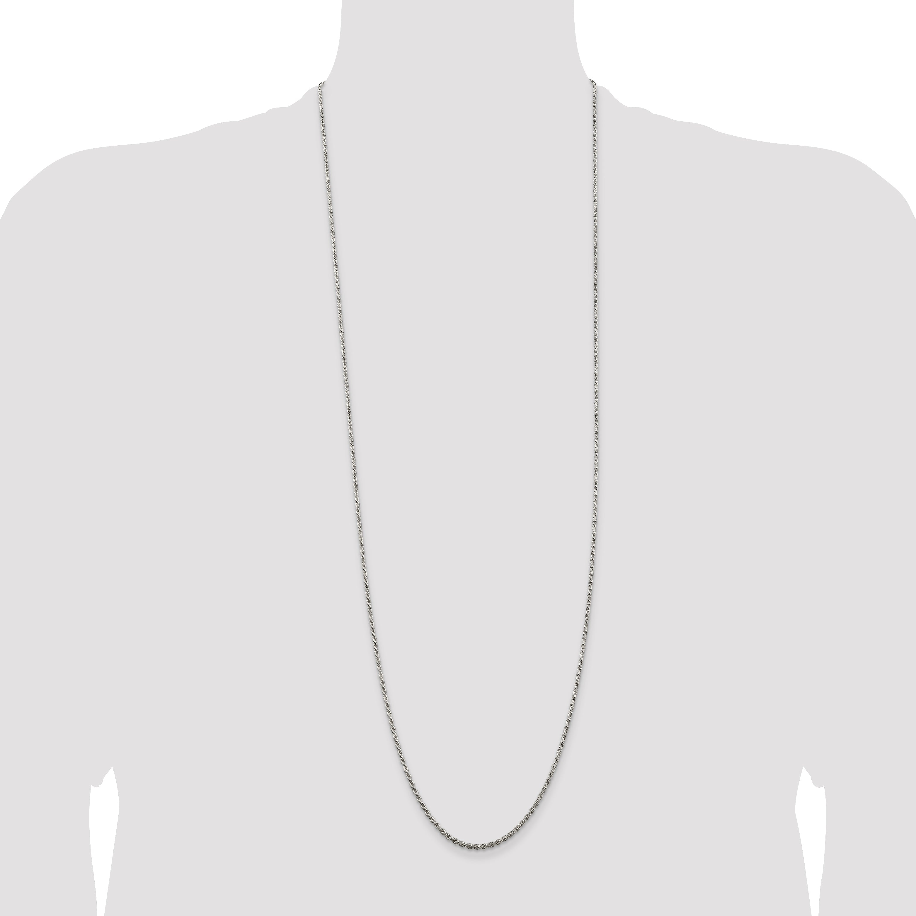 36 Inch Sterling Silver 1.85mm Diamond-Cut Rope Chain Necklace