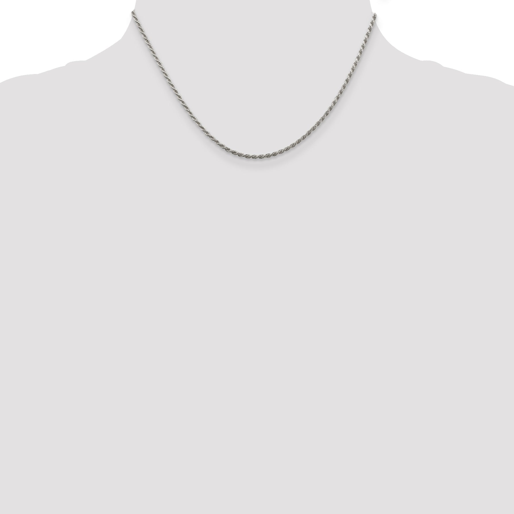 16 Inch Sterling Silver Rhodium-Plated 1.85mm Diamond-Cut Rope Chain Necklace