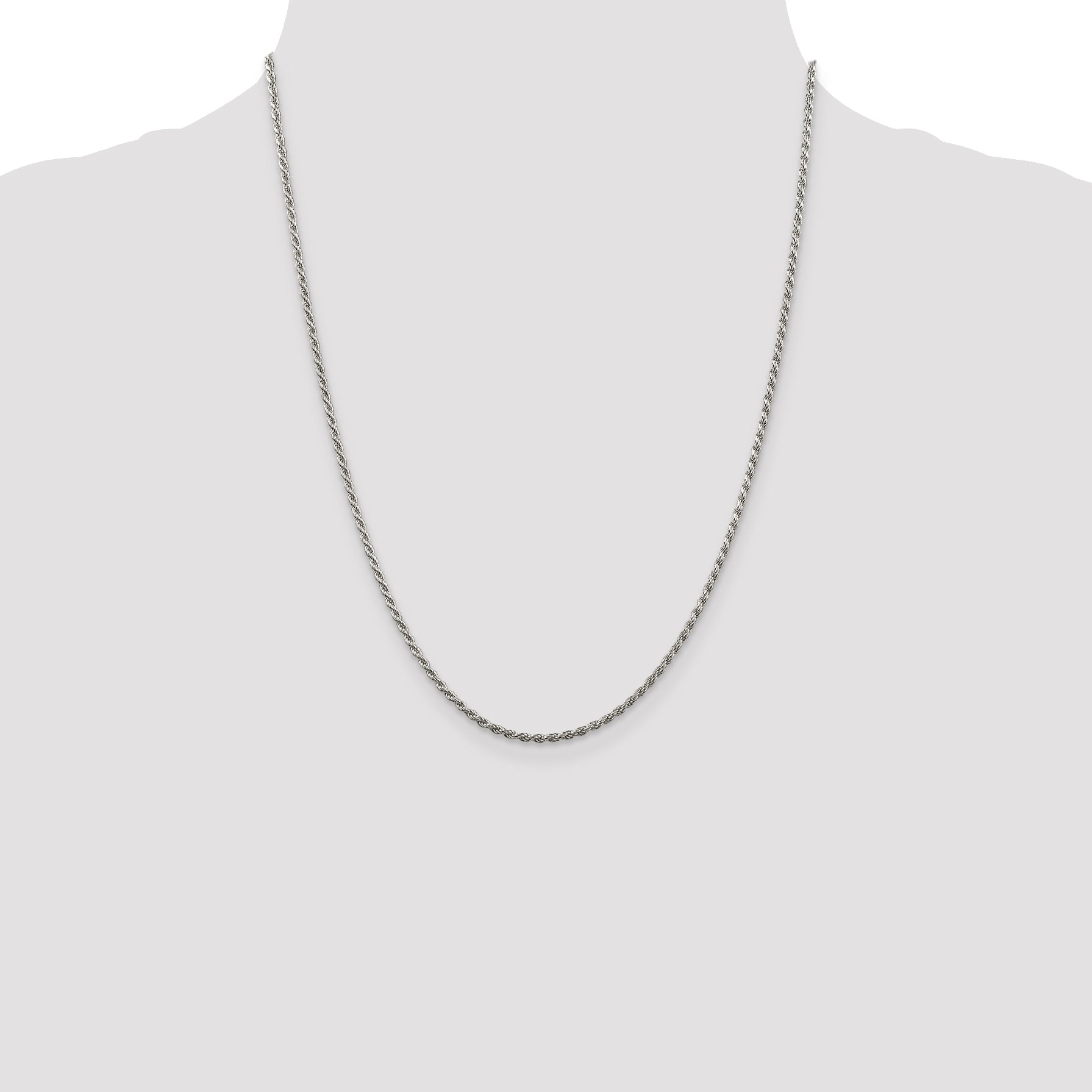 22 Inch Sterling Silver Rhodium-Plated 1.85mm Diamond-Cut Rope Chain Necklace