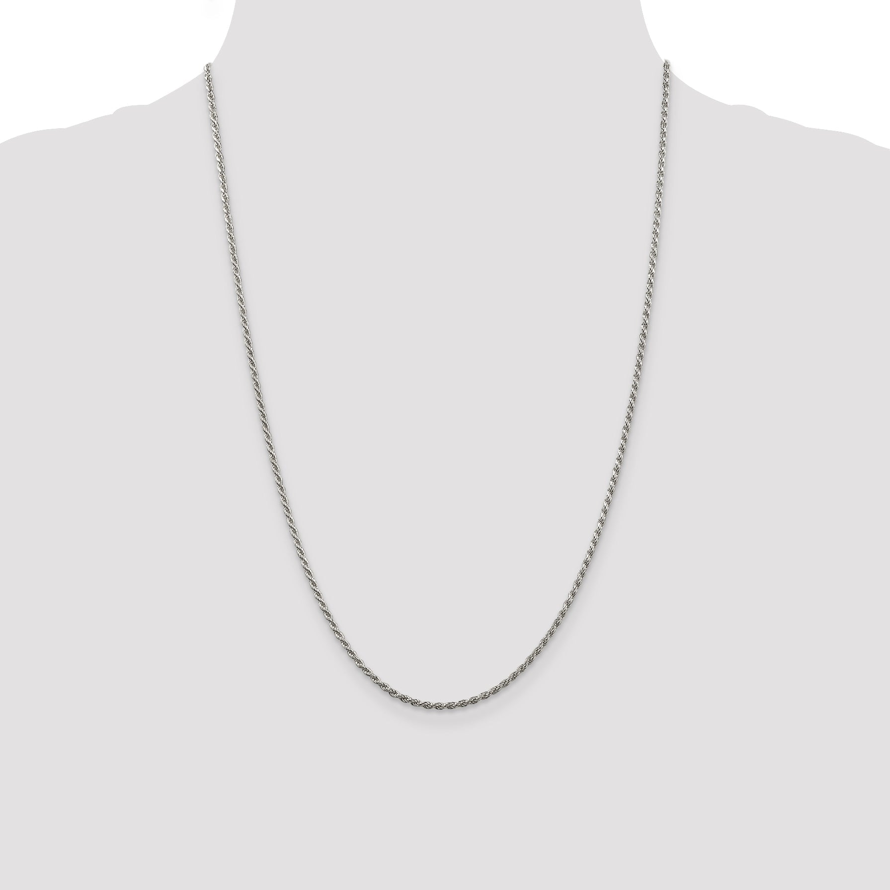 24 Inch Sterling Silver Rhodium-Plated 1.85mm Diamond-Cut Rope Chain Necklace