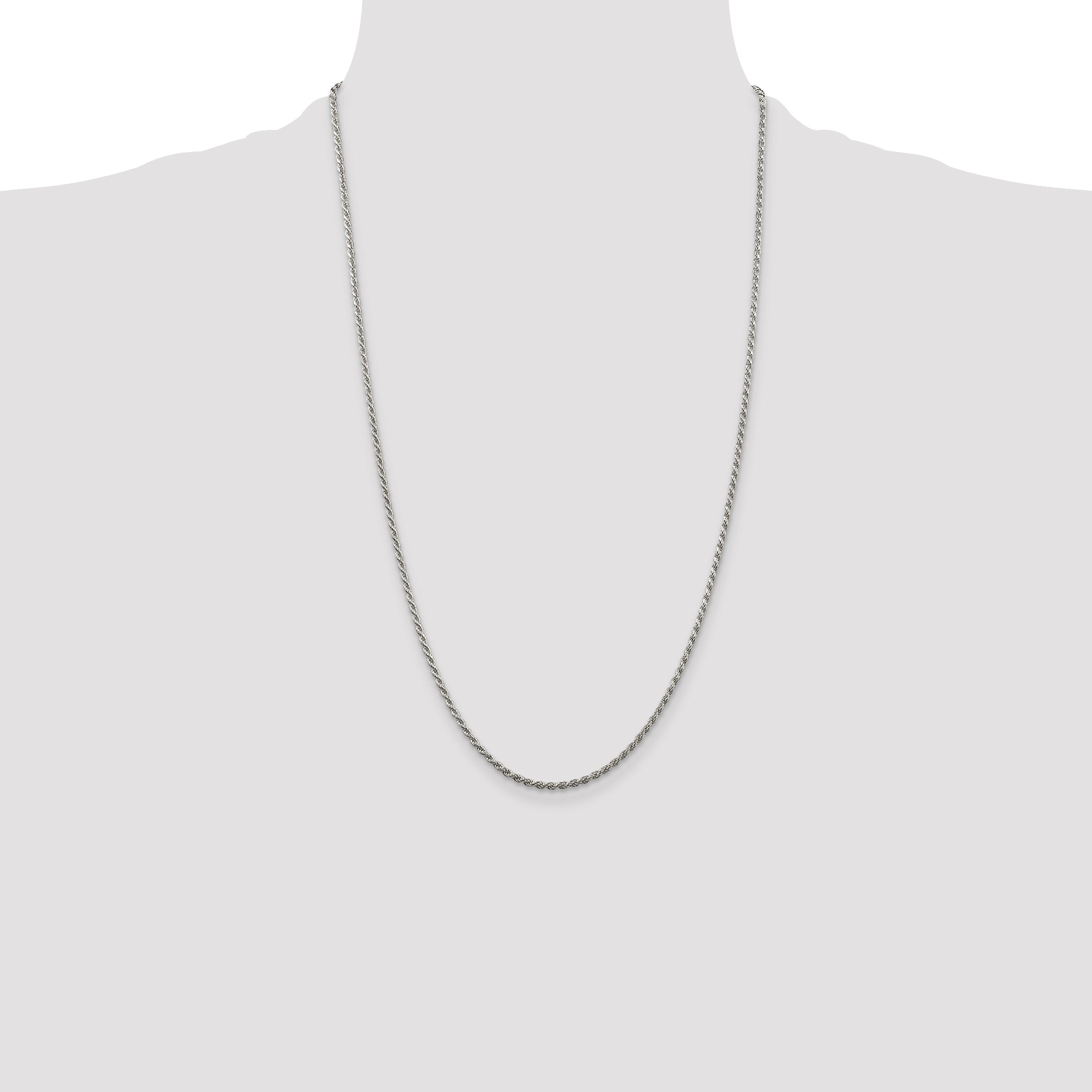 26 Inch Sterling Silver Rhodium-Plated 1.85mm Diamond-Cut Rope Chain Necklace