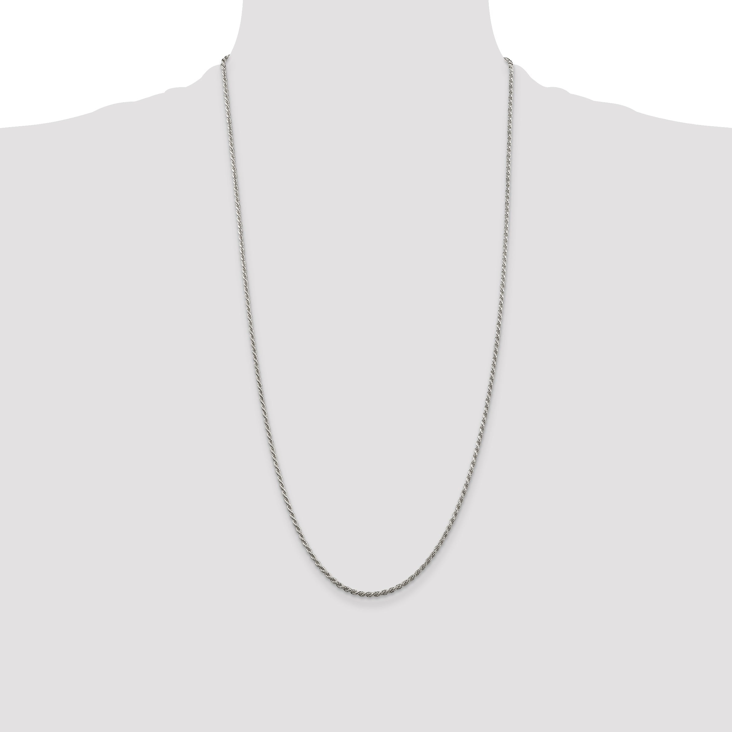 28 Inch Sterling Silver Rhodium-Plated 1.85mm Diamond-Cut Rope Chain Necklace