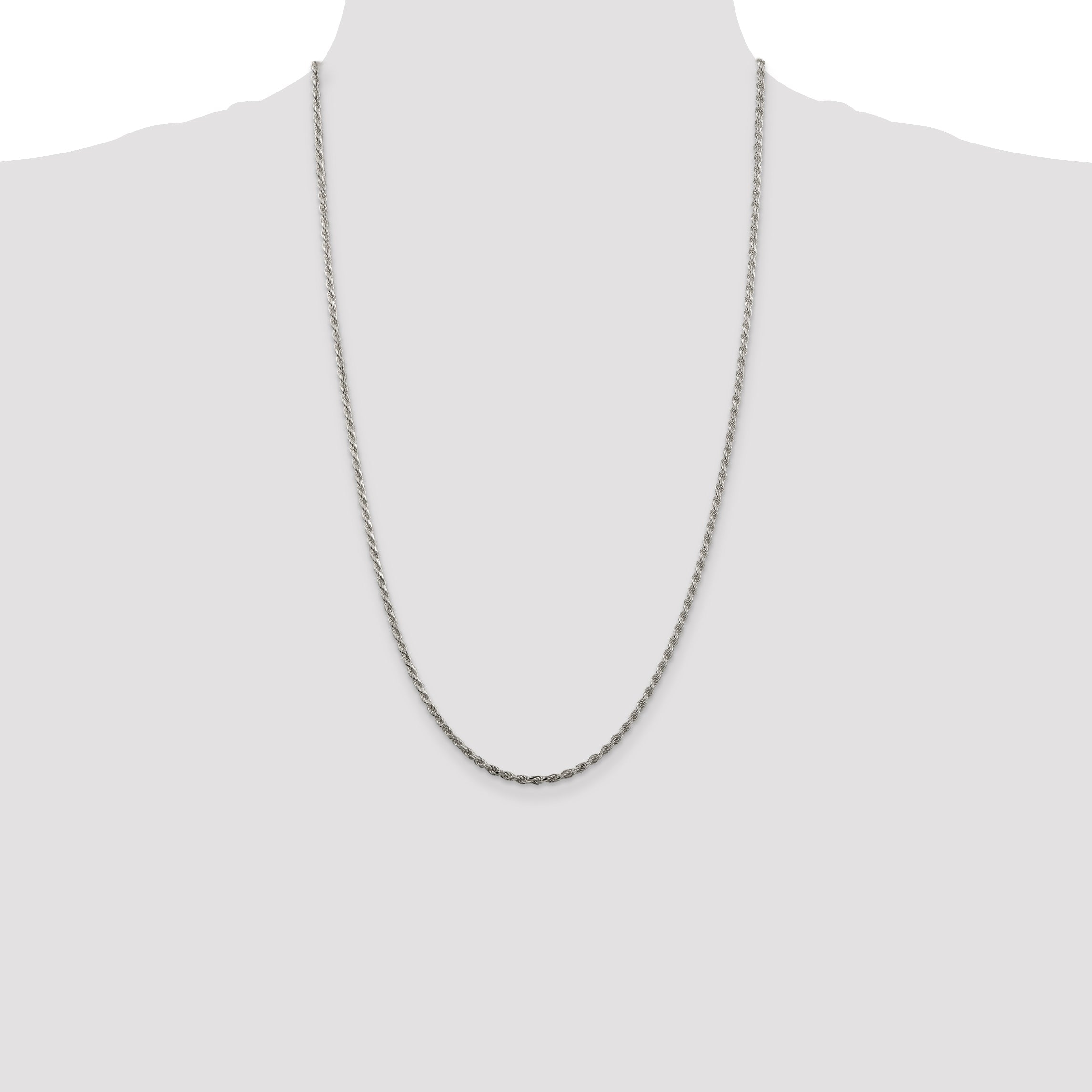 26 Inch Sterling Silver 2.25mm Diamond-Cut Rope Chain Necklace