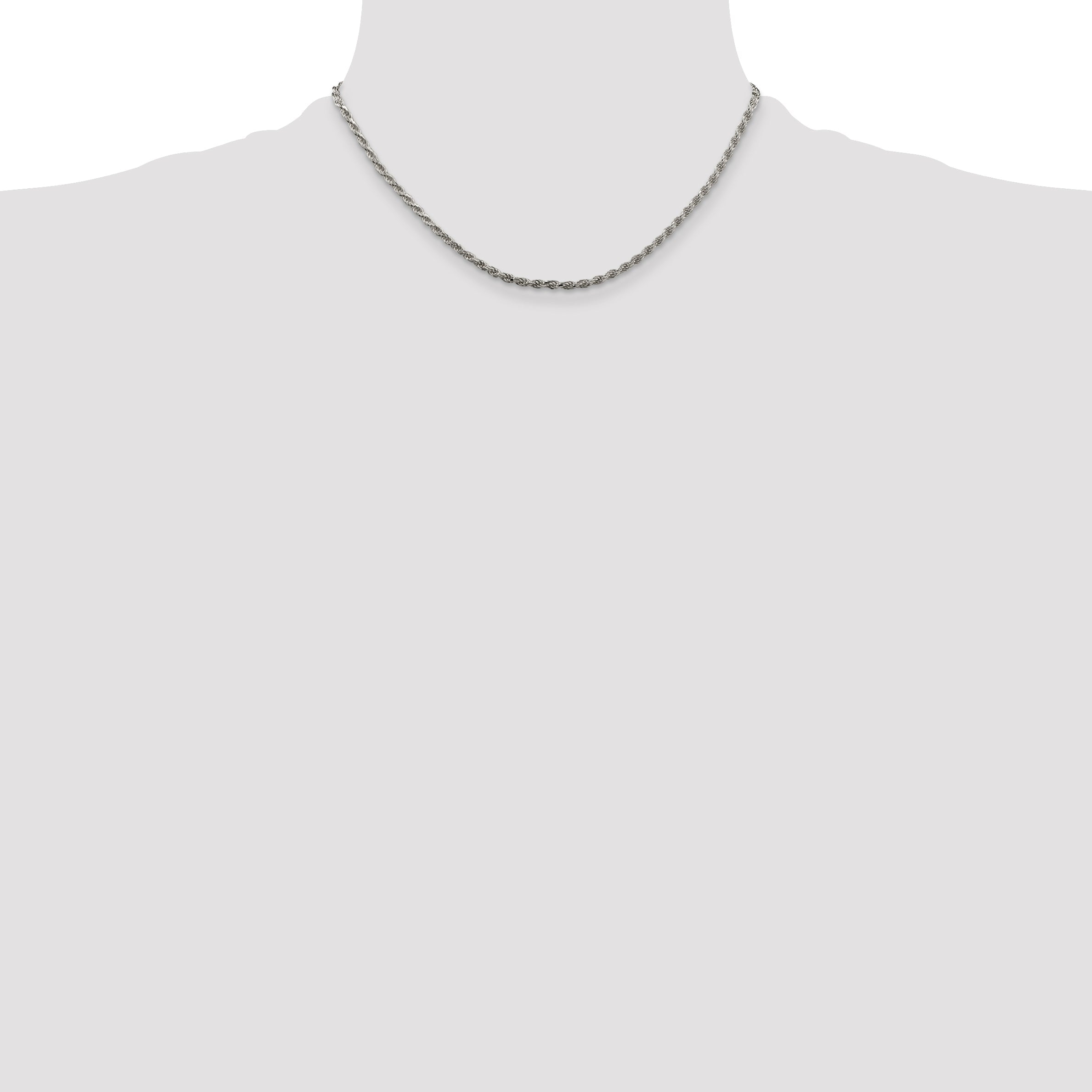 16 Inch Sterling Silver Rhodium-Plated 2.25mm Diamond-Cut Rope Chain Necklace