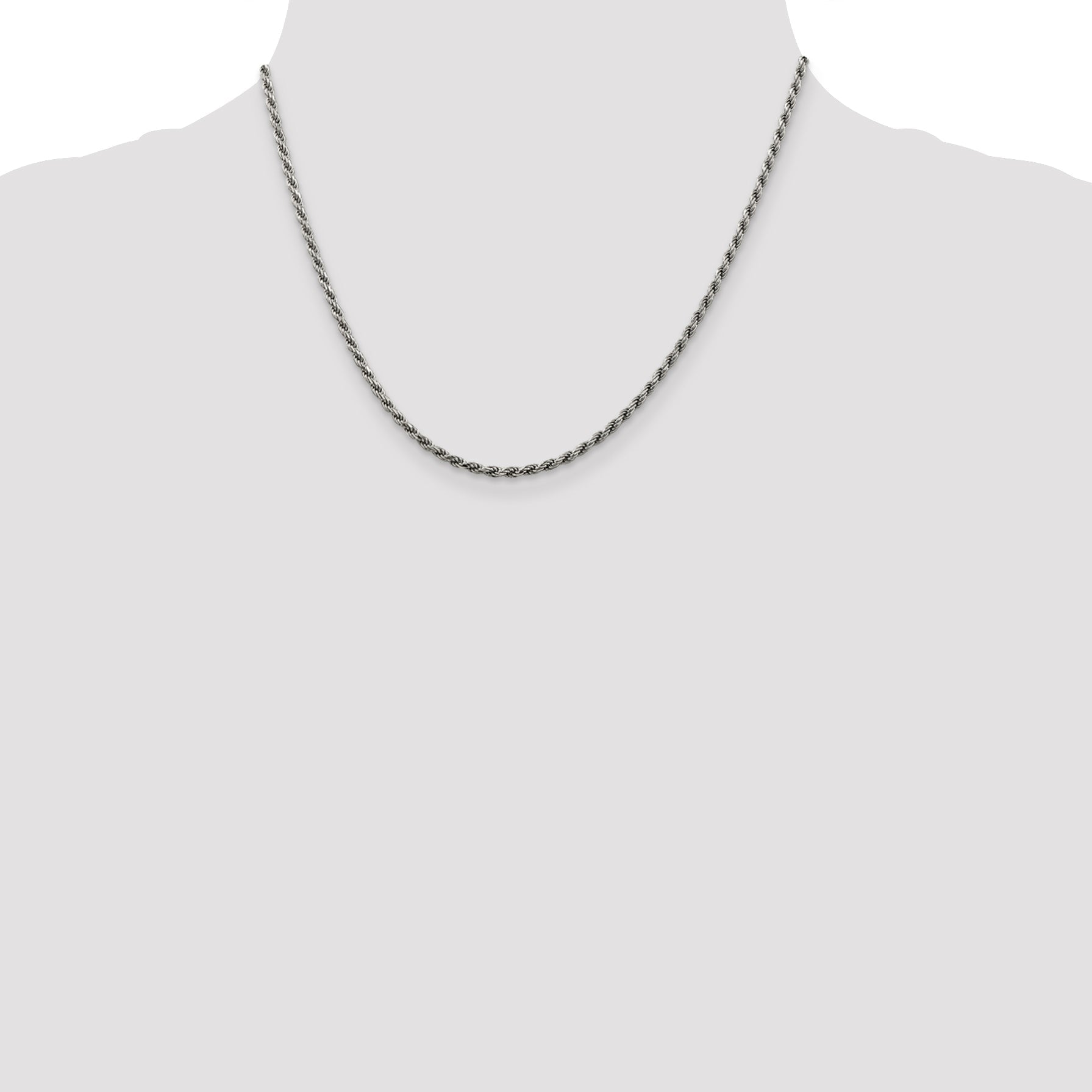 18 Inch Sterling Silver Rhodium-Plated 2.25mm Diamond-Cut Rope Chain Necklace