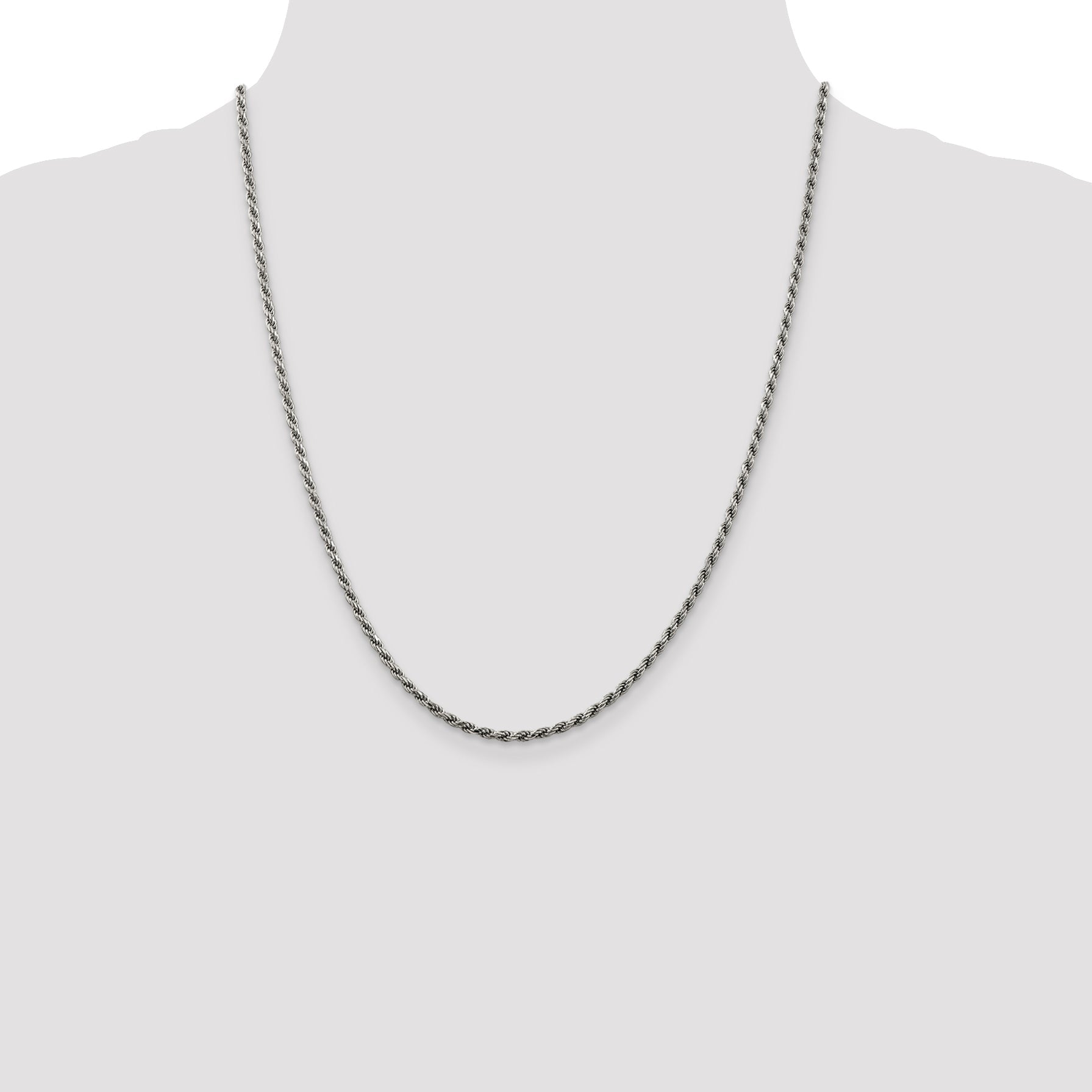 22 Inch Sterling Silver Rhodium-Plated 2.25mm Diamond-Cut Rope Chain Necklace