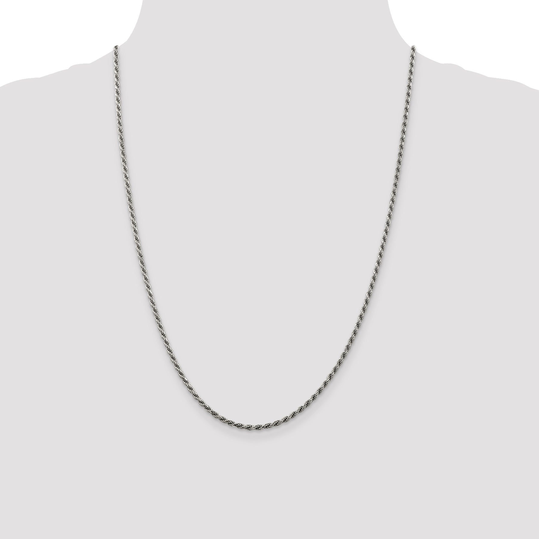 24 Inch Sterling Silver Rhodium-Plated 2.25mm Diamond-Cut Rope Chain Necklace