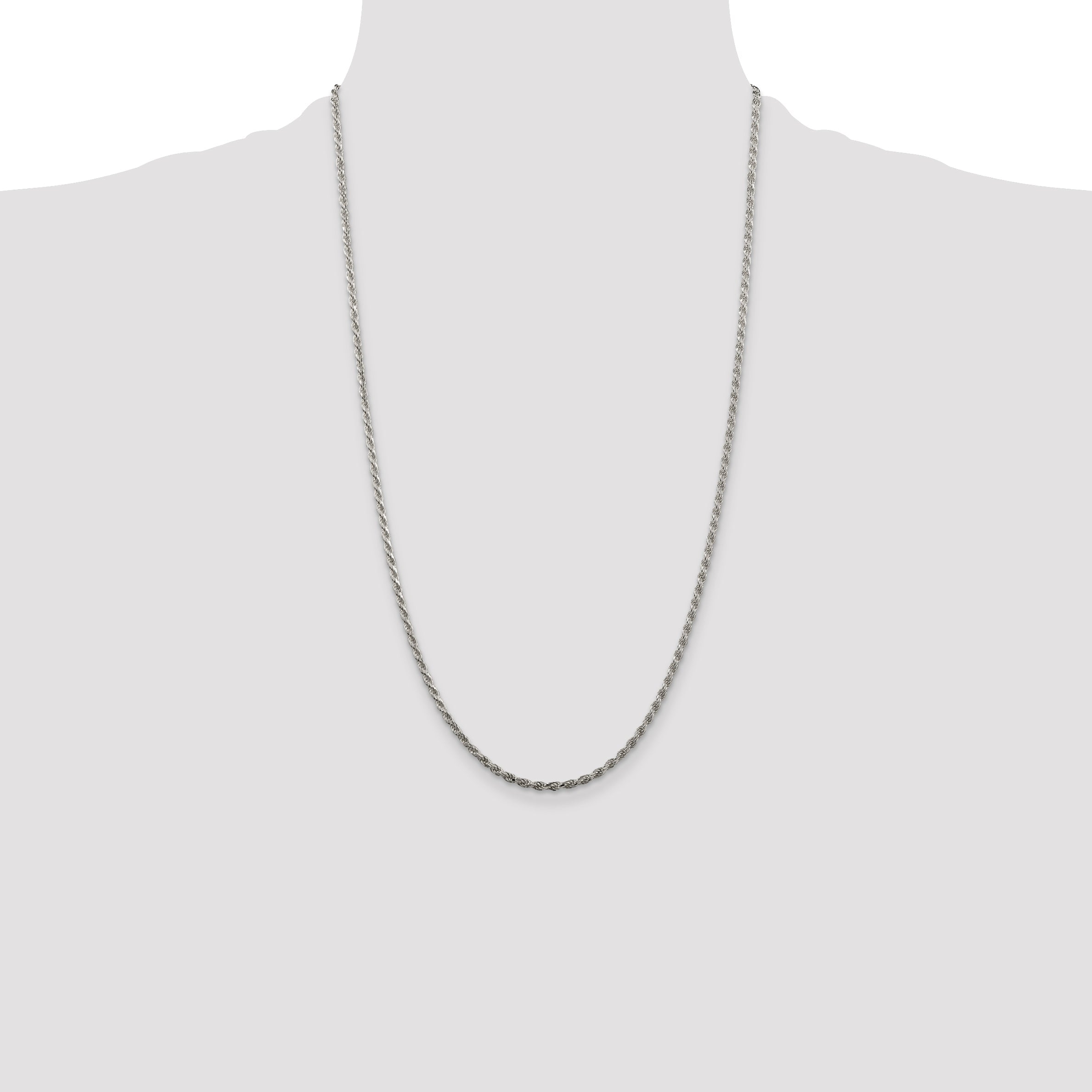 26 Inch Sterling Silver Rhodium-Plated 2.25mm Diamond-Cut Rope Chain Necklace