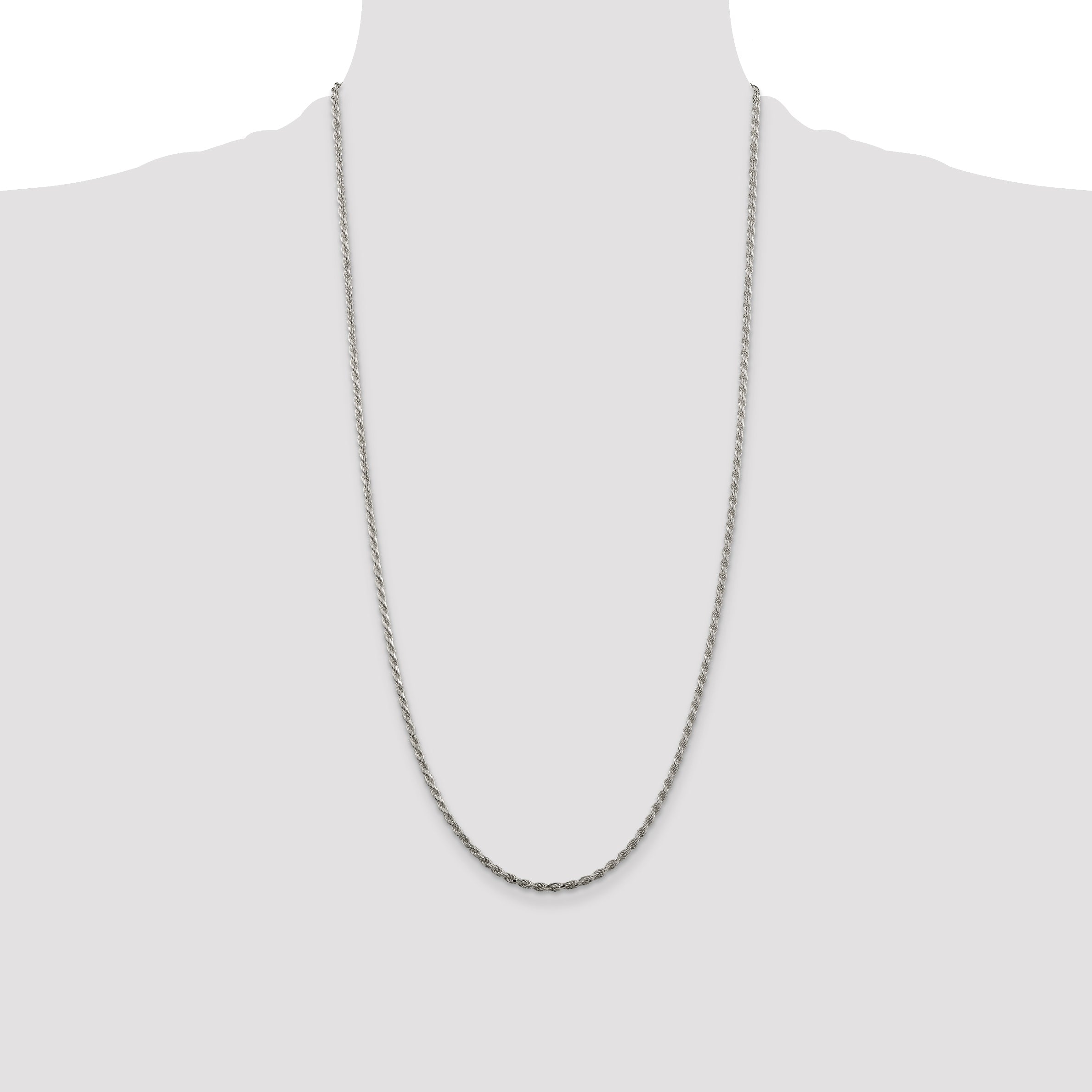 28 Inch Sterling Silver Rhodium-Plated 2.25mm Diamond-Cut Rope Chain Necklace