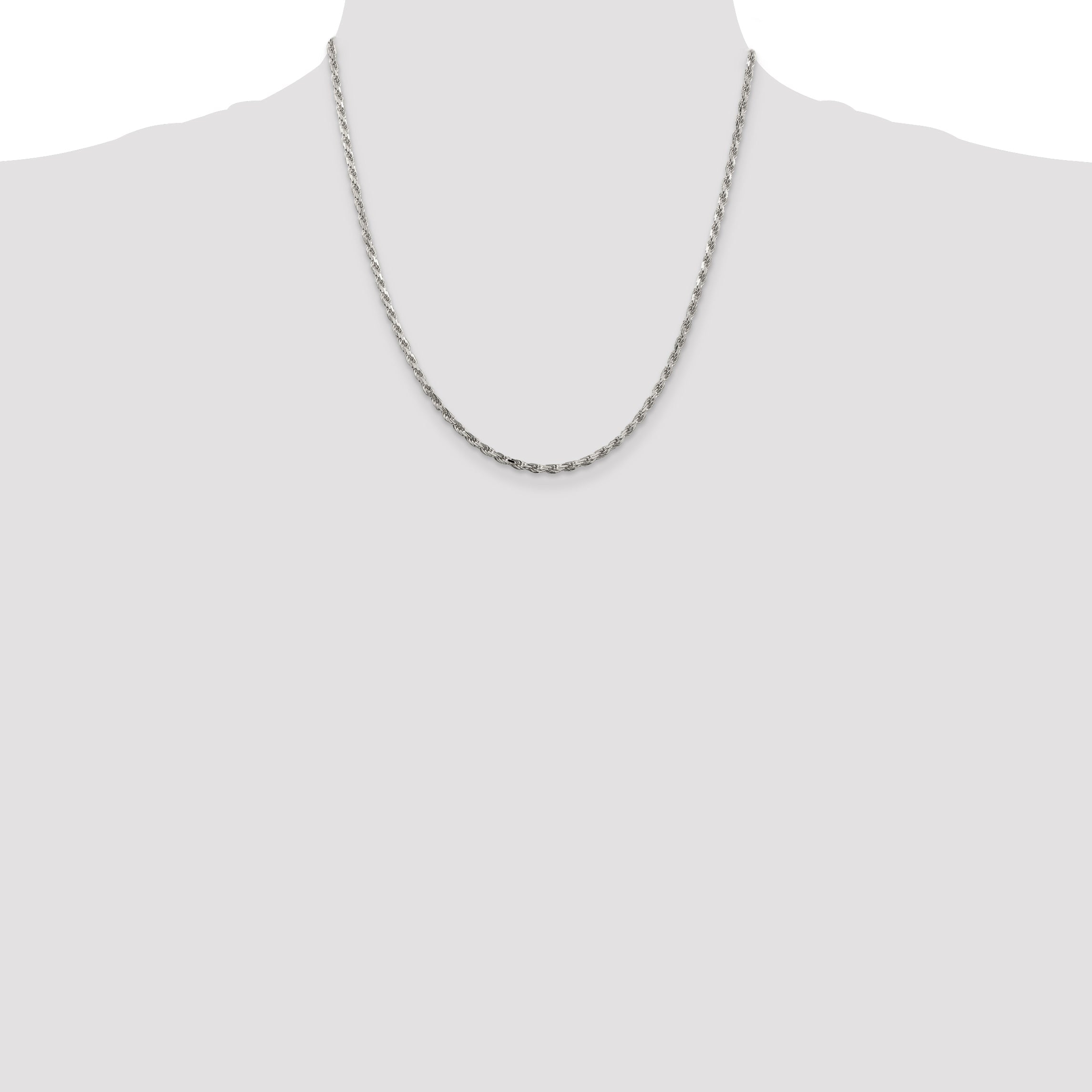 20 Inch Sterling Silver 2.5mm Diamond-Cut Rope Chain Necklace