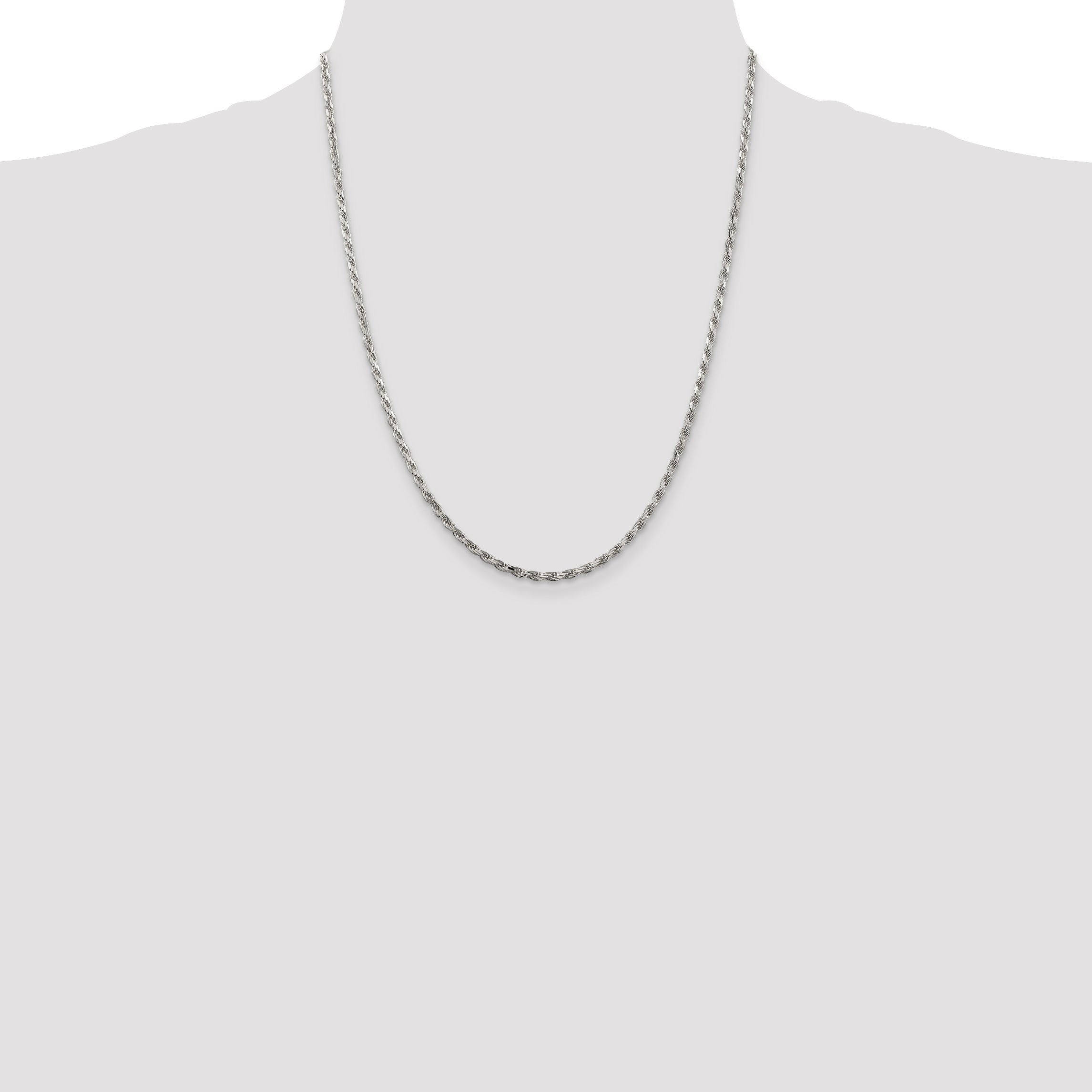 22 Inch Sterling Silver 2.5mm Diamond-Cut Rope Chain W/4In Ext.