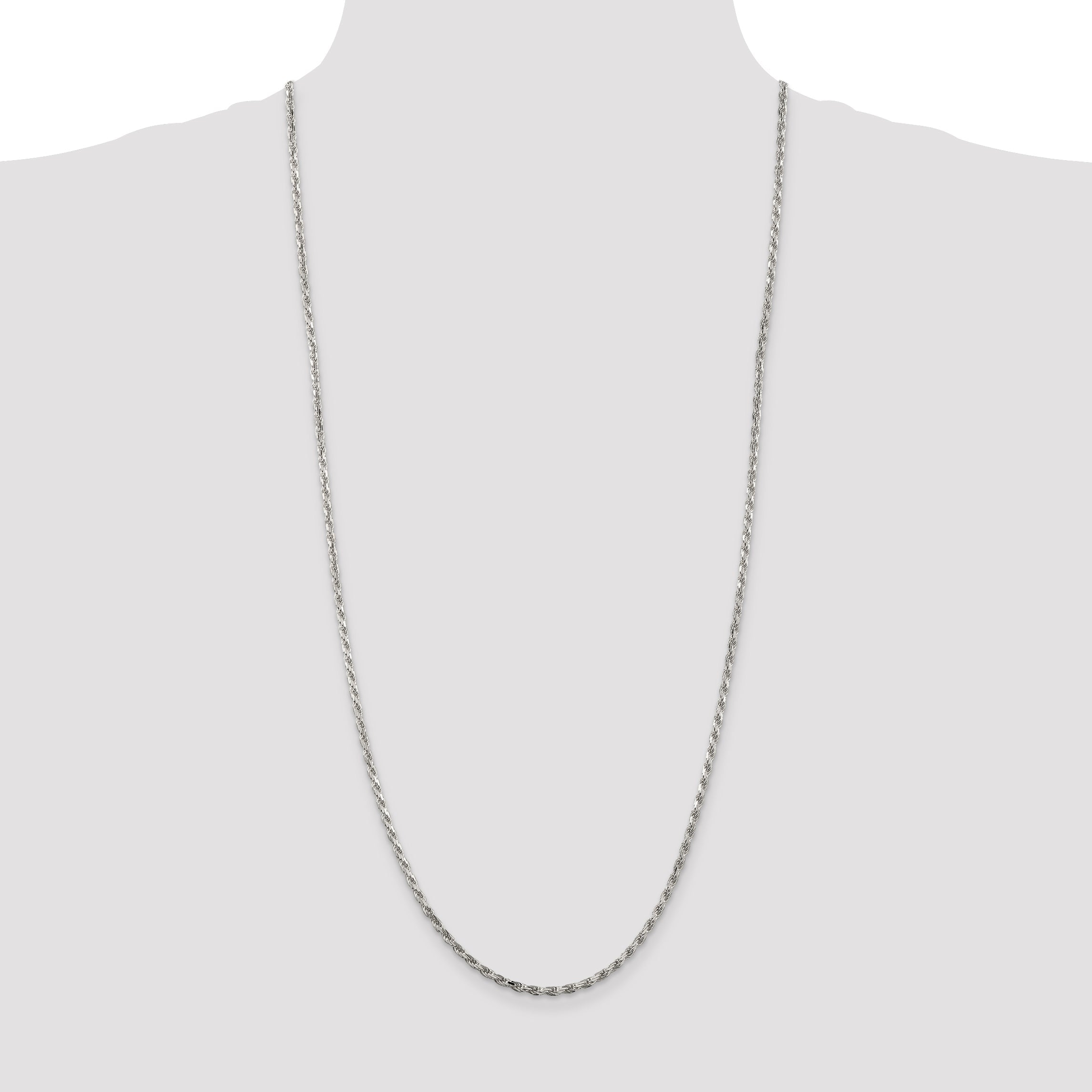 30 Inch Sterling Silver 2.5mm Diamond-Cut Rope Chain Necklace