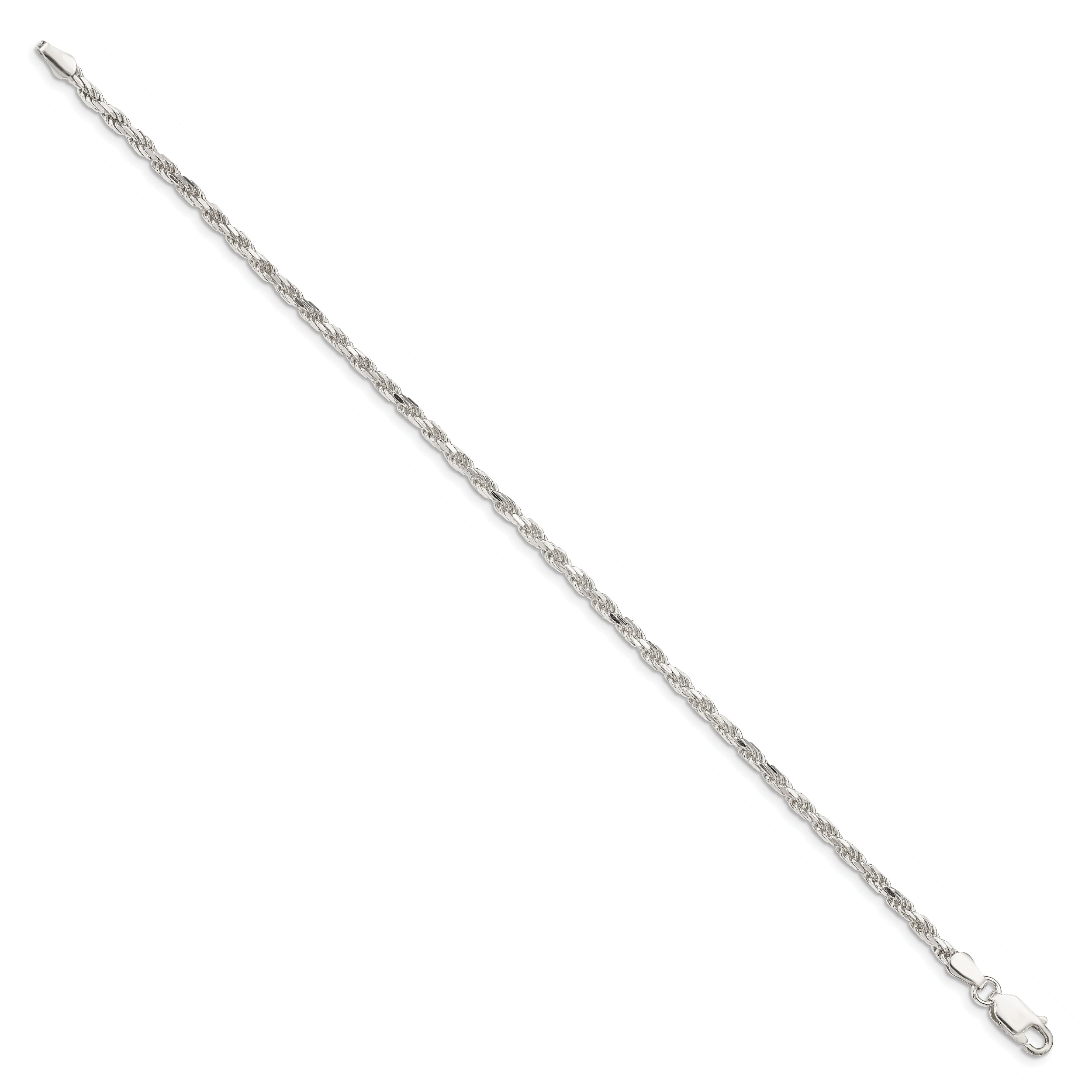8 Inch Sterling Silver 2.5mm Diamond-cut Rope Chain Bracelet