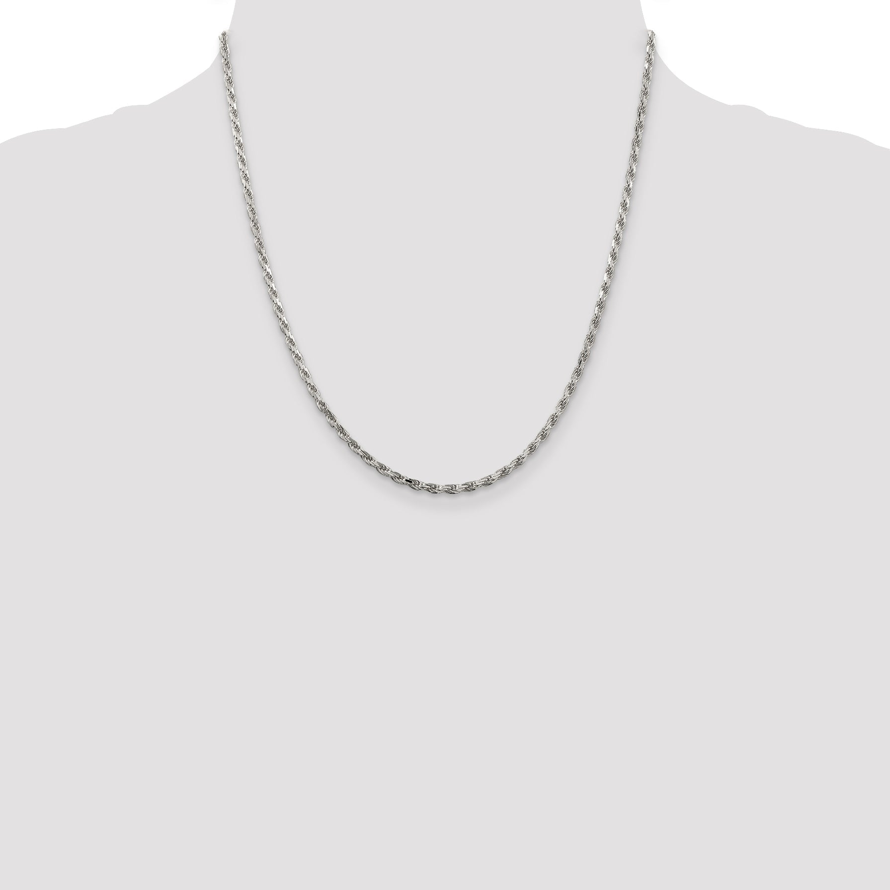 20 Inch Sterling Silver Rhodium-Plated 2.5mm Diamond-Cut Rope Chain Necklace