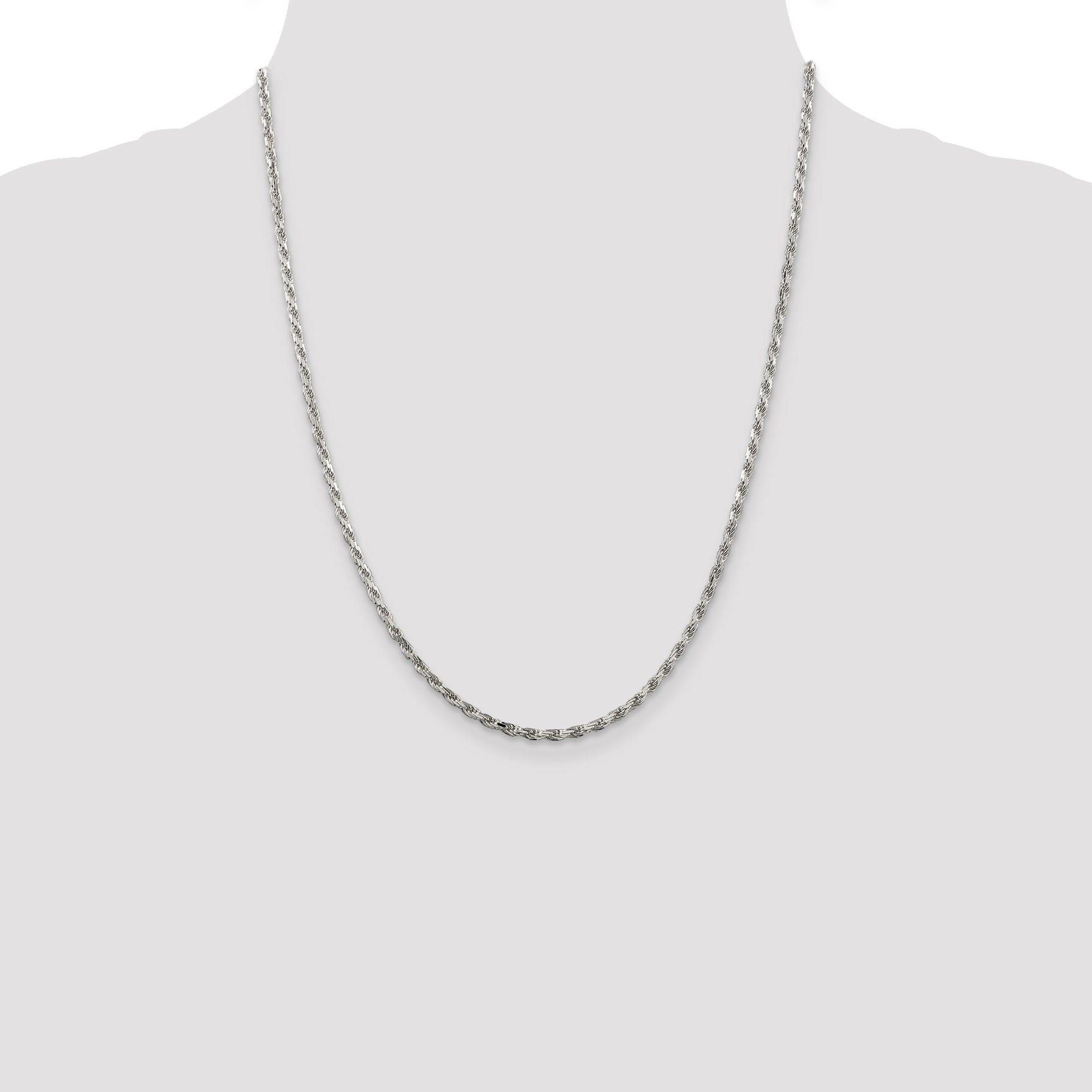 22 Inch Sterling Silver Rhodium-Plated 2.5mm Diamond-Cut Rope Chain Necklace