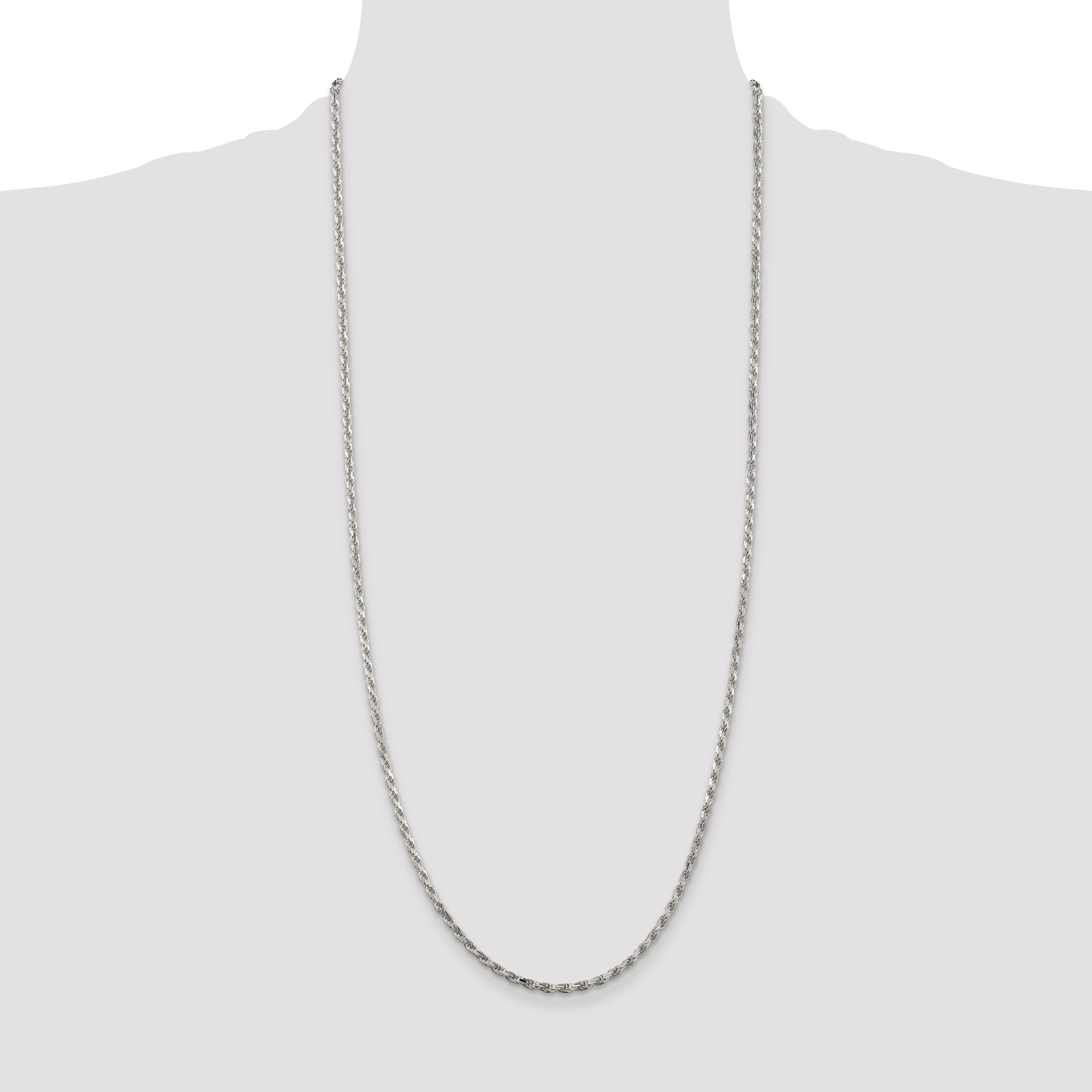 30 Inch Sterling Silver Rhodium-Plated 2.5mm Diamond-Cut Rope Chain Necklace