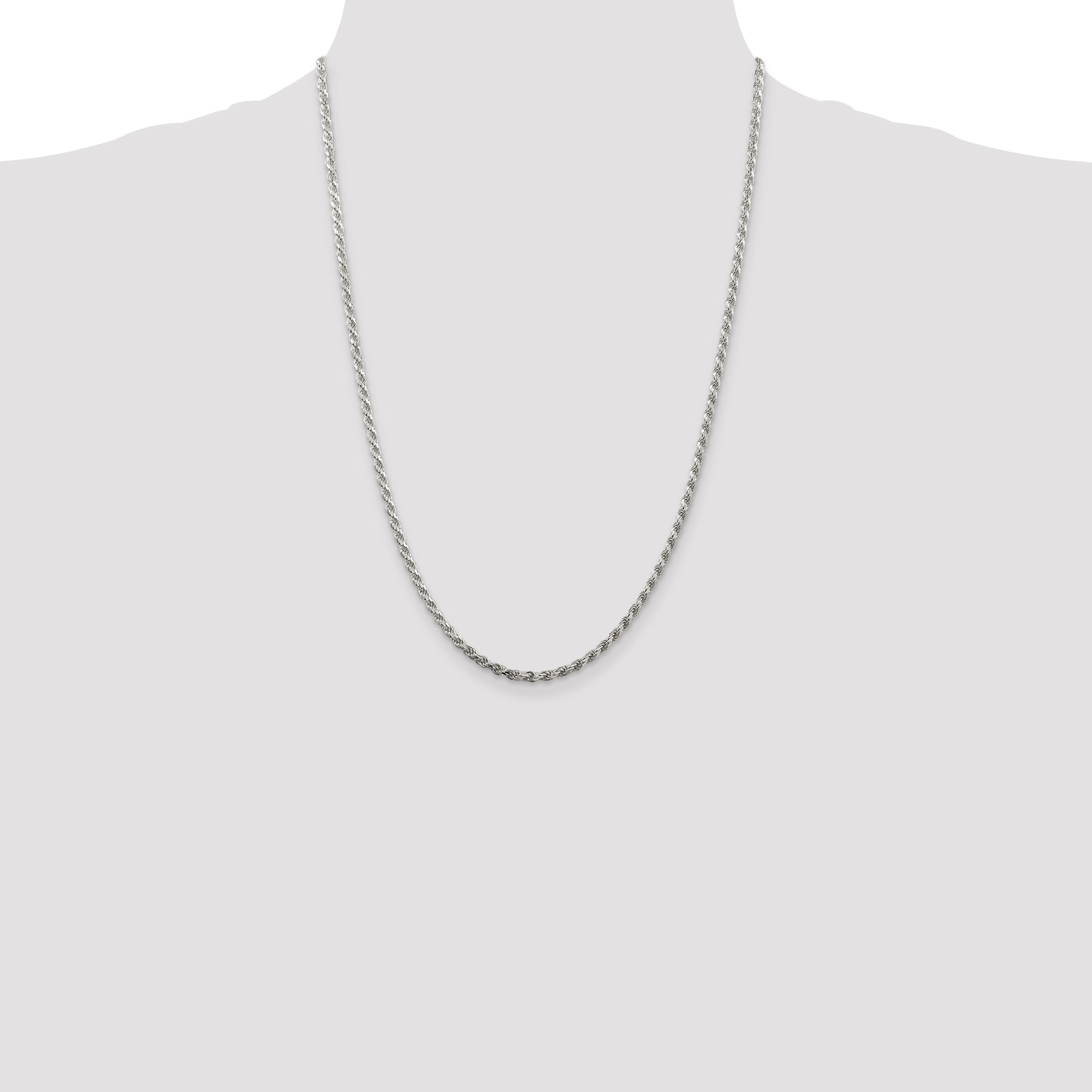 24 Inch Sterling Silver 2.75mm Diamond-Cut Rope Chain Necklace
