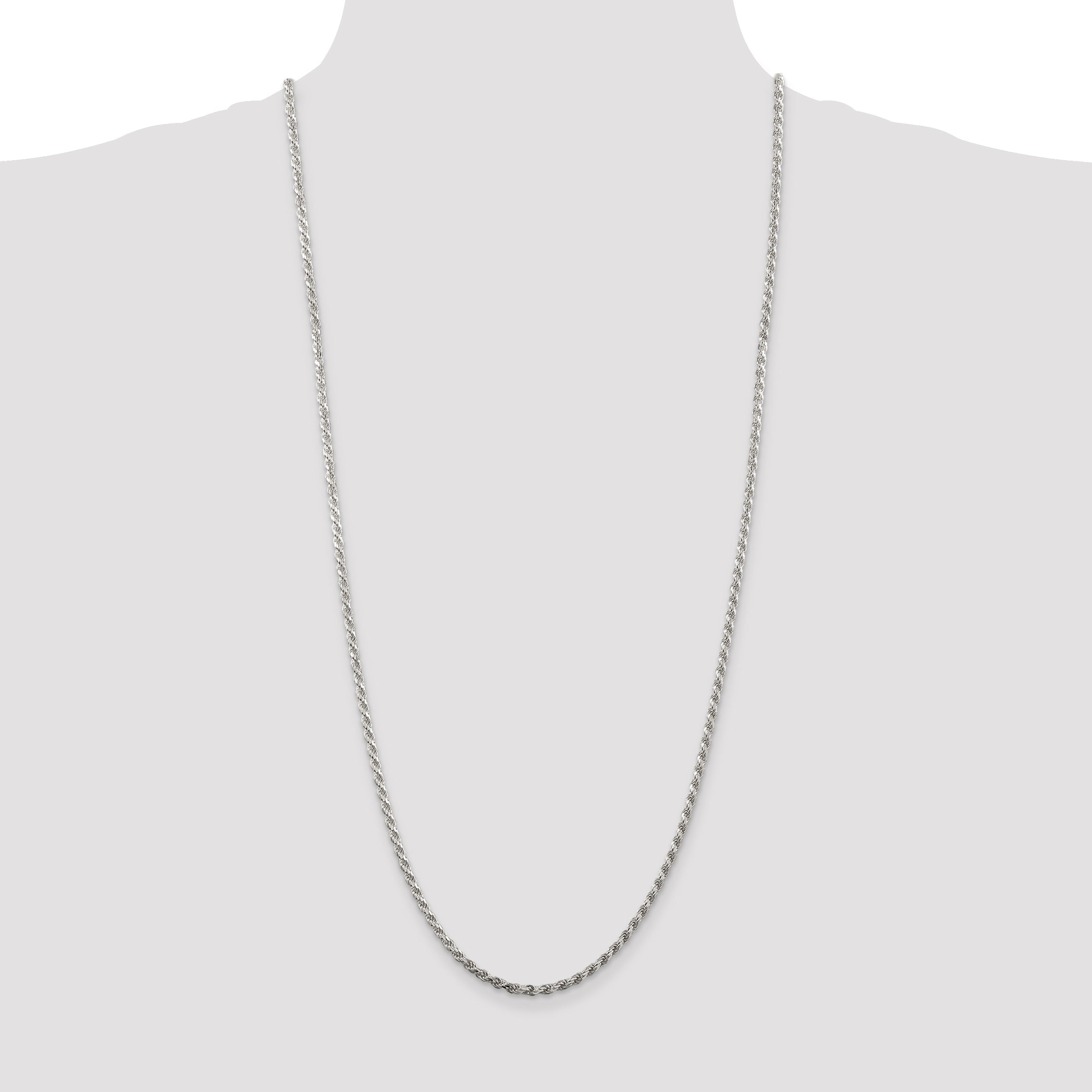 30 Inch Sterling Silver 2.75mm Diamond-Cut Rope Chain Necklace