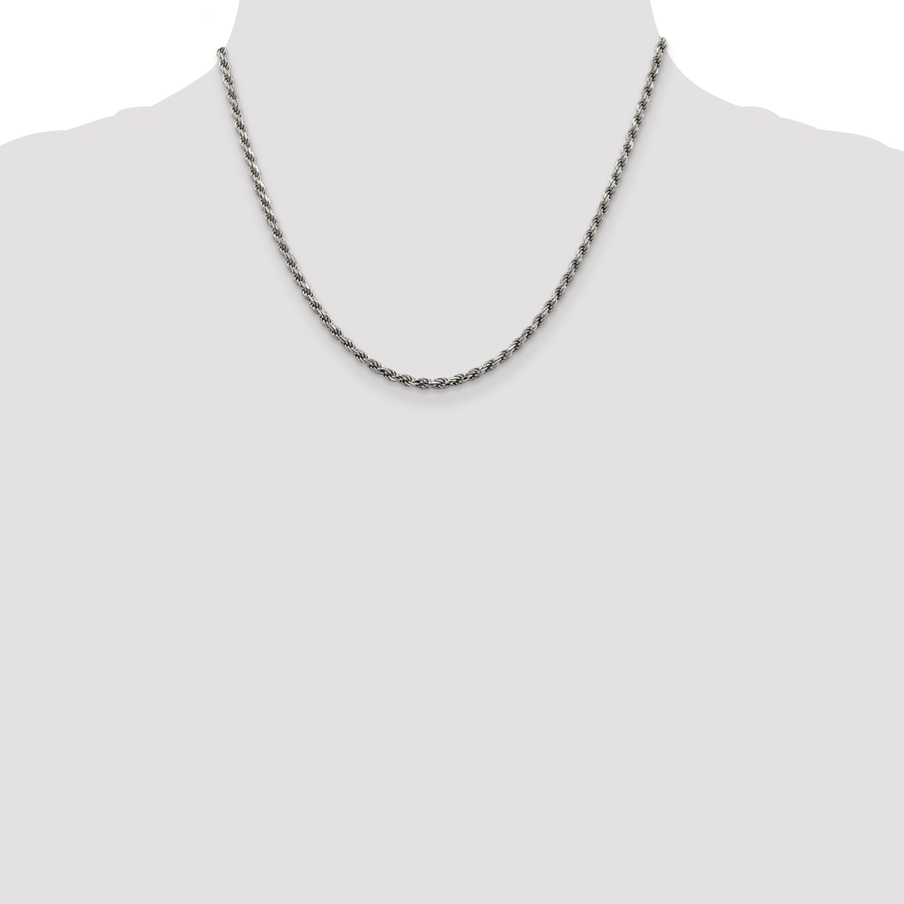 18 Inch Sterling Silver Rhodium-Plated 2.75mm Diamond-Cut Rope Chain Necklace