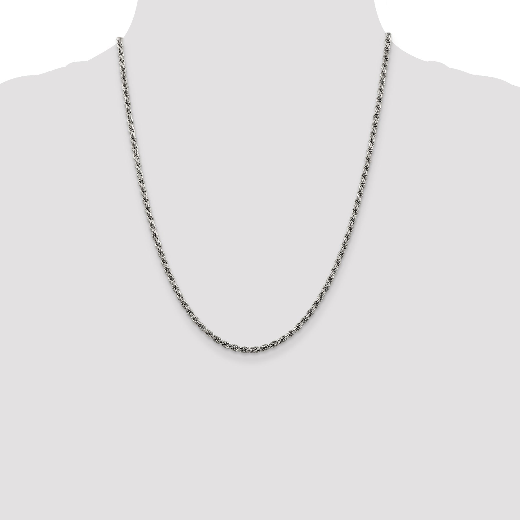 22 Inch Sterling Silver Rhodium-Plated 2.75mm Diamond-Cut Rope Chain Necklace