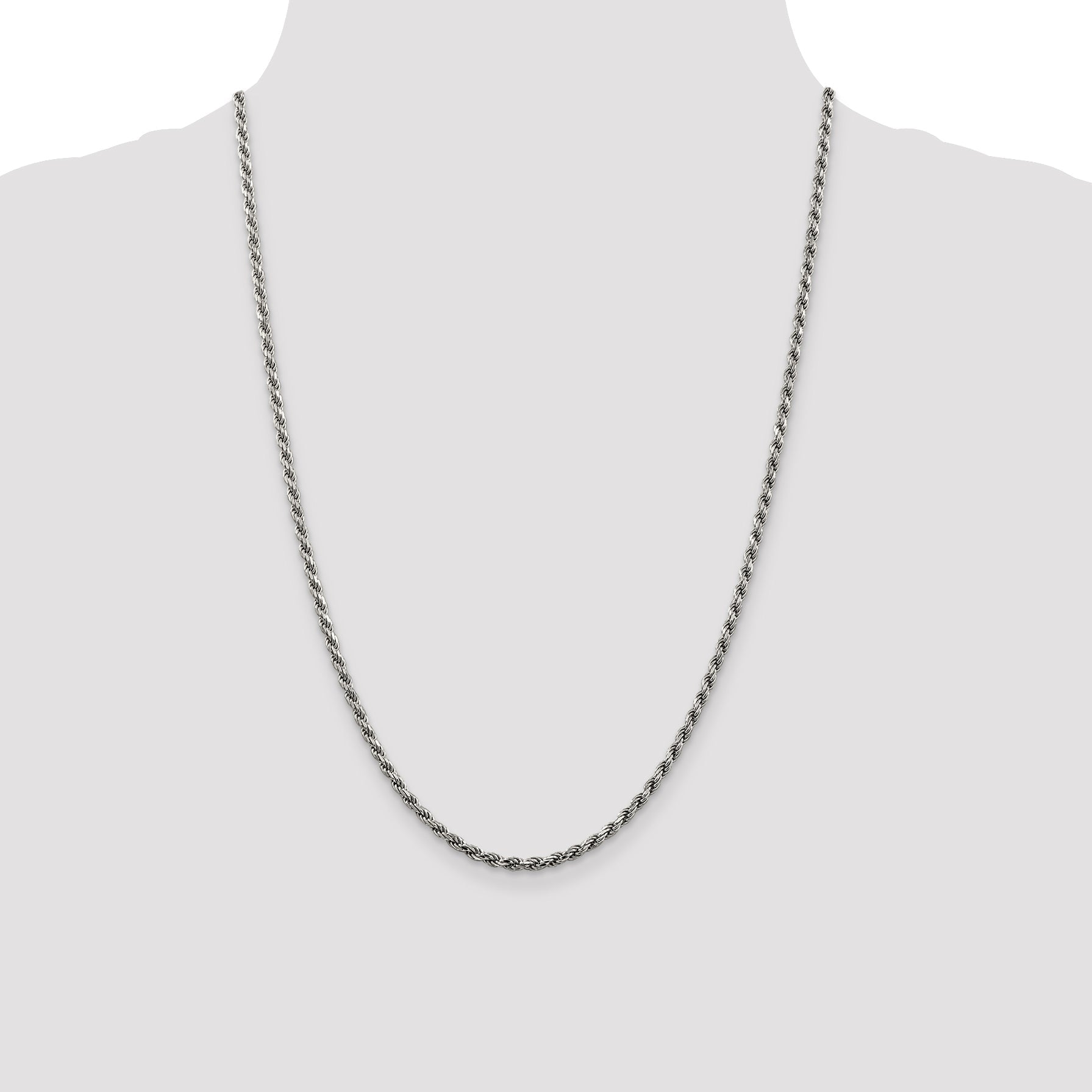 24 Inch Sterling Silver Rhodium-Plated 2.75mm Diamond-Cut Rope Chain Necklace
