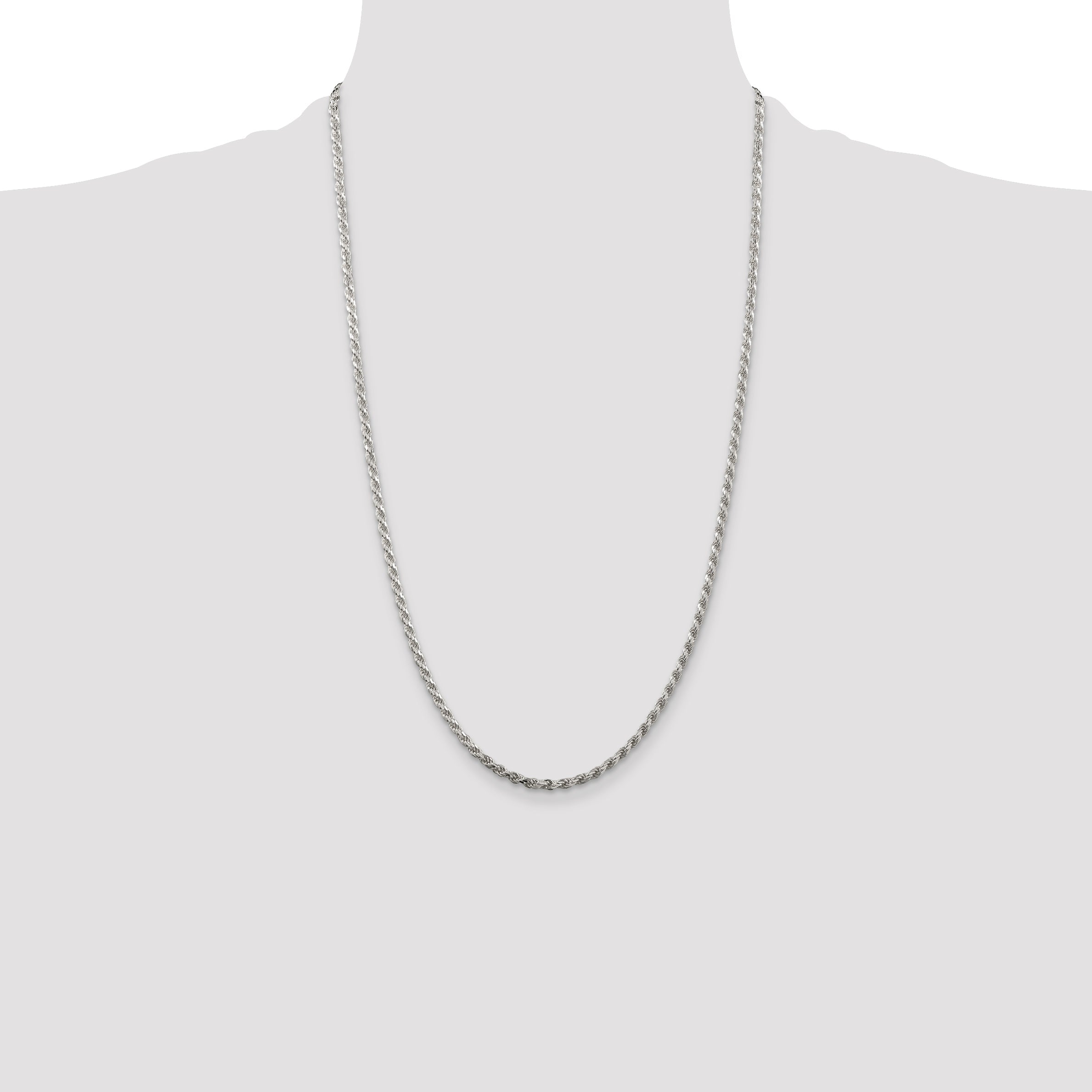26 Inch Sterling Silver Rhodium-Plated 2.75mm Diamond-Cut Rope Chain Necklace