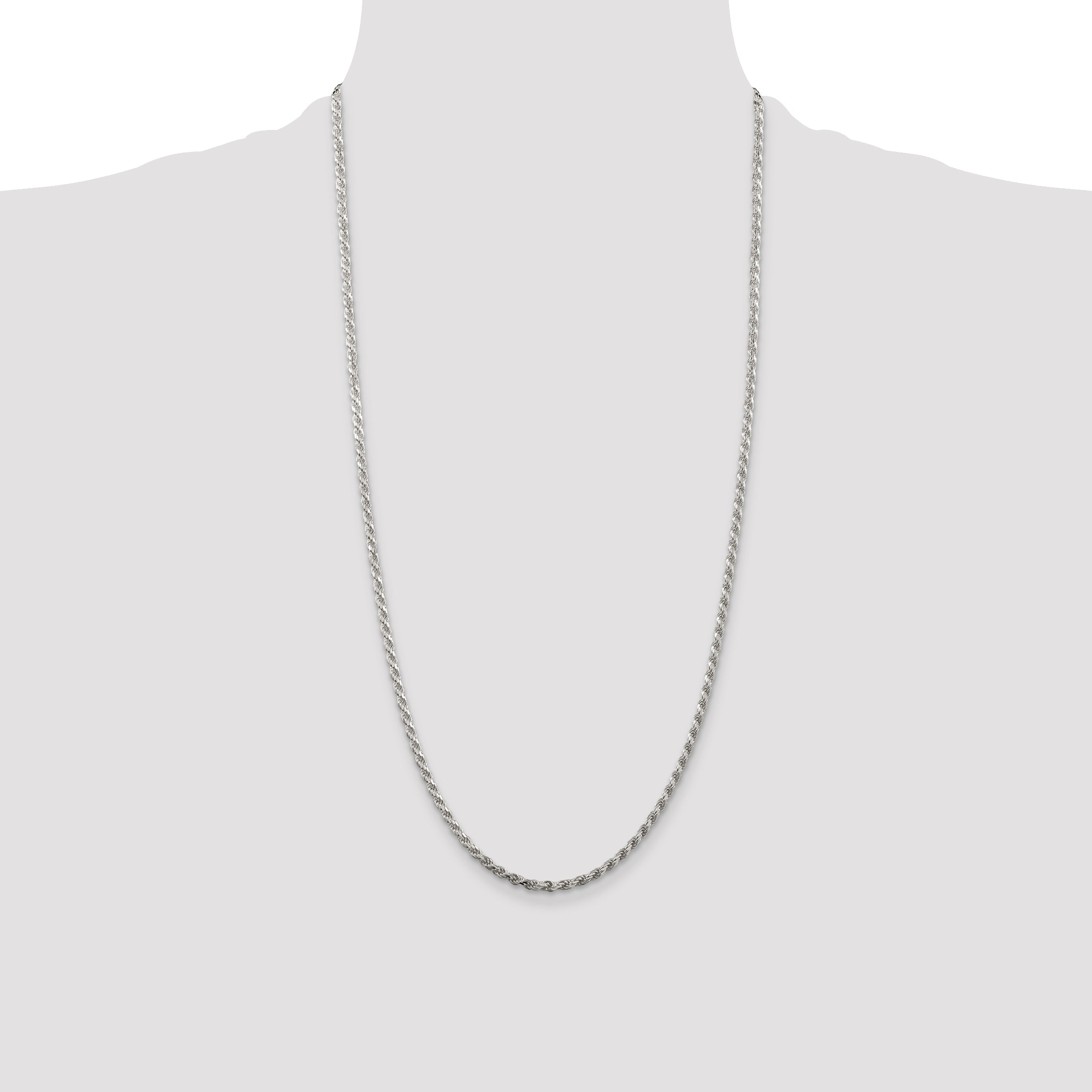 28 Inch Sterling Silver Rhodium-Plated 2.75mm Diamond-Cut Rope Chain Necklace