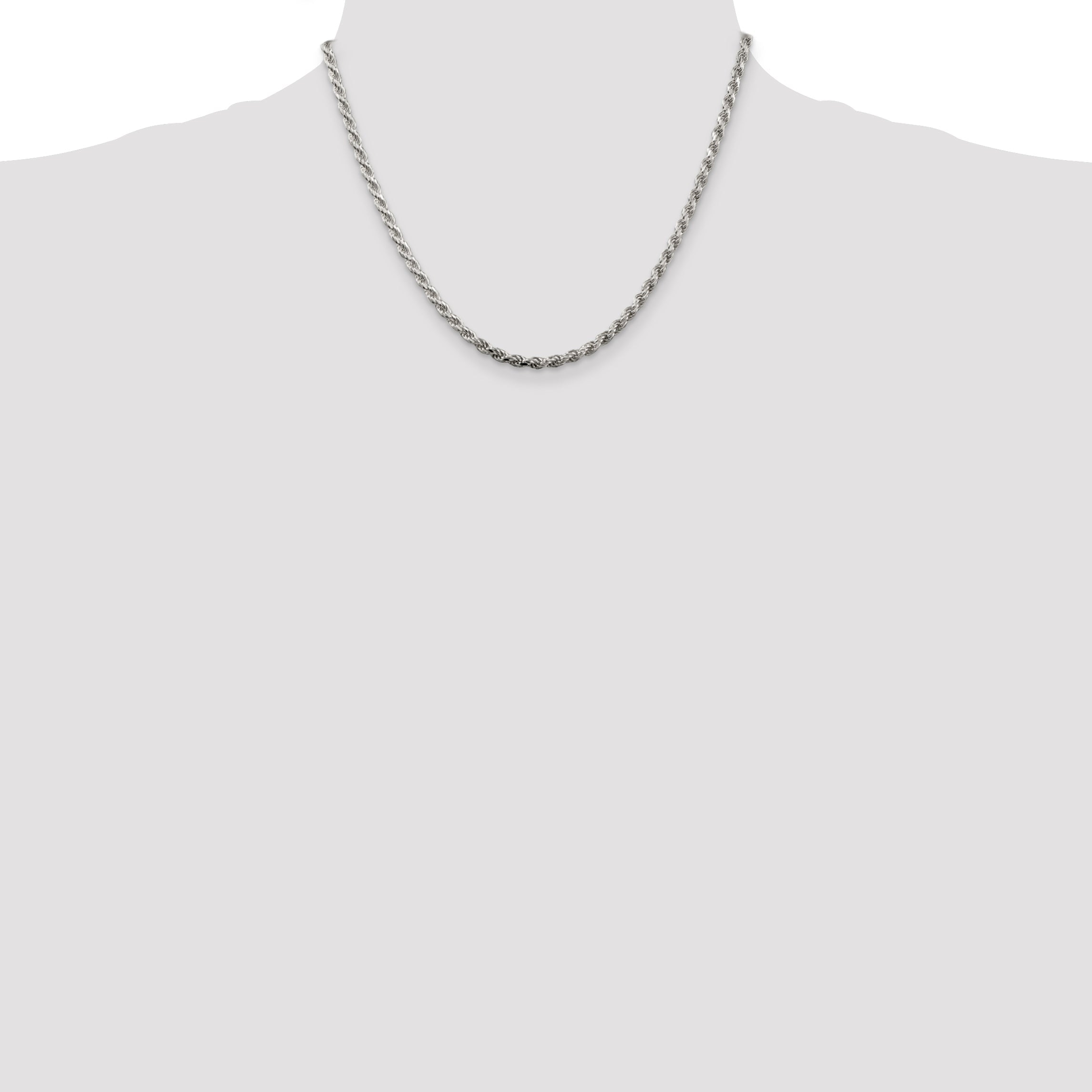 18 Inch Sterling Silver 3.2mm Diamond-Cut Rope Chain Necklace