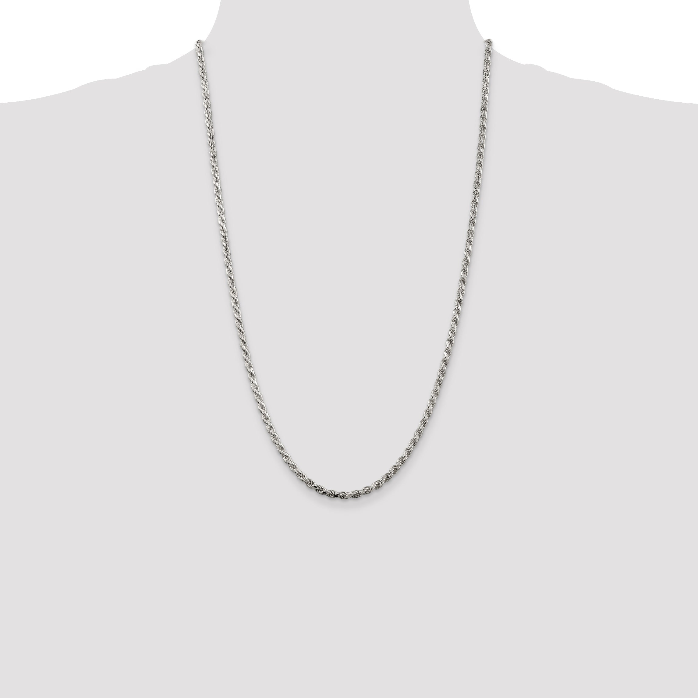 26 Inch Sterling Silver 3.2mm Diamond-Cut Rope Chain Necklace