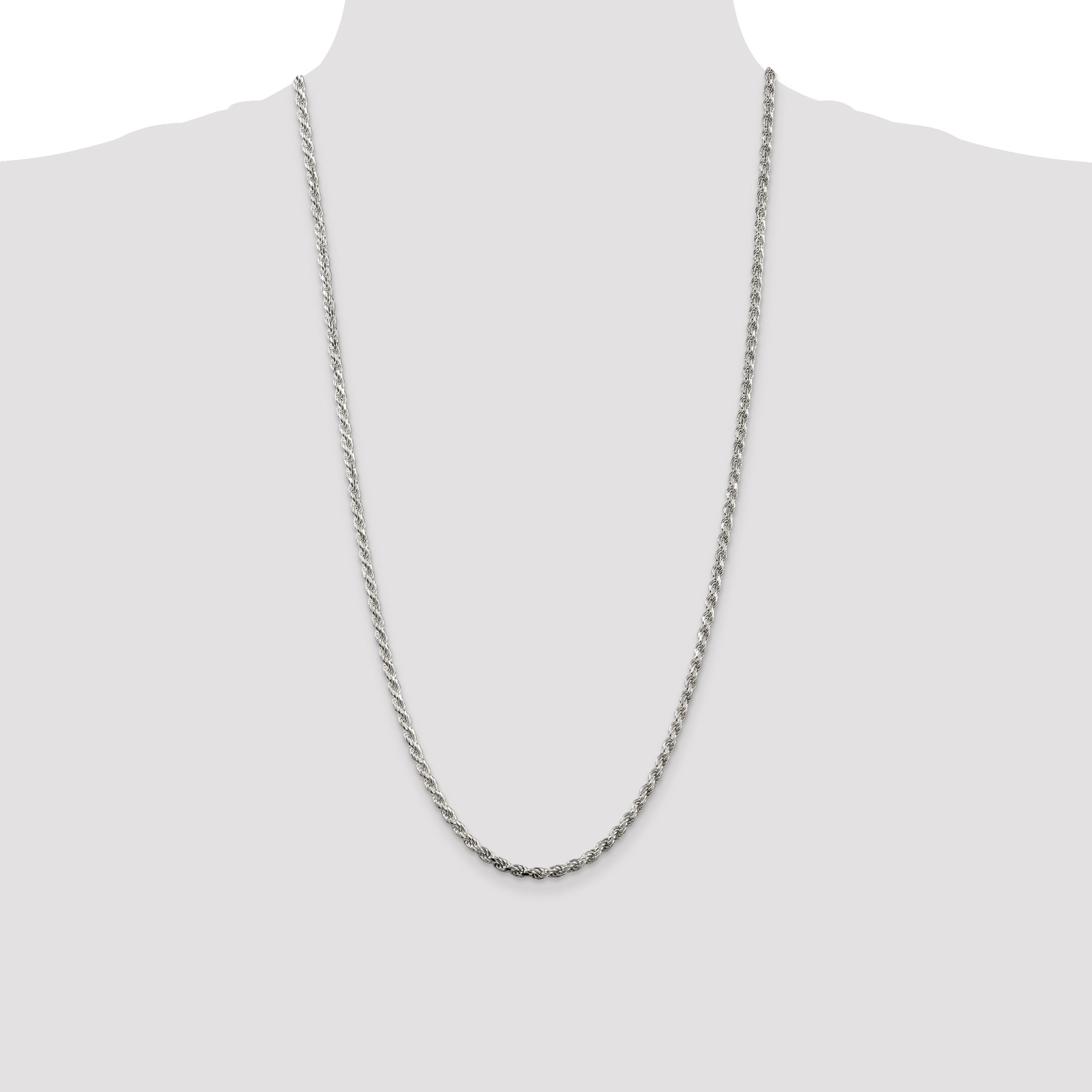 28 Inch Sterling Silver 3.2mm Diamond-Cut Rope Chain Necklace