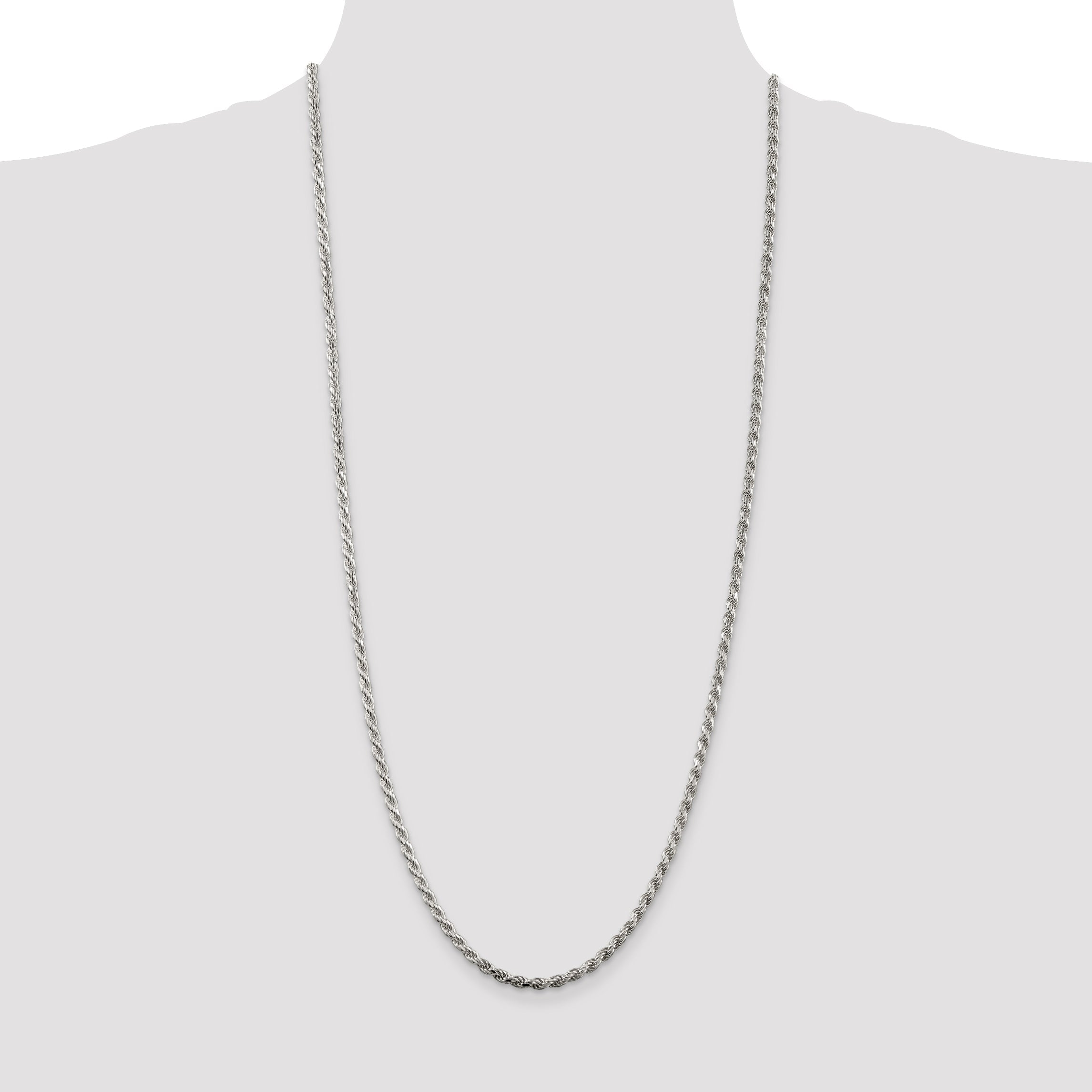 30 Inch Sterling Silver 3.2mm Diamond-Cut Rope Chain Necklace